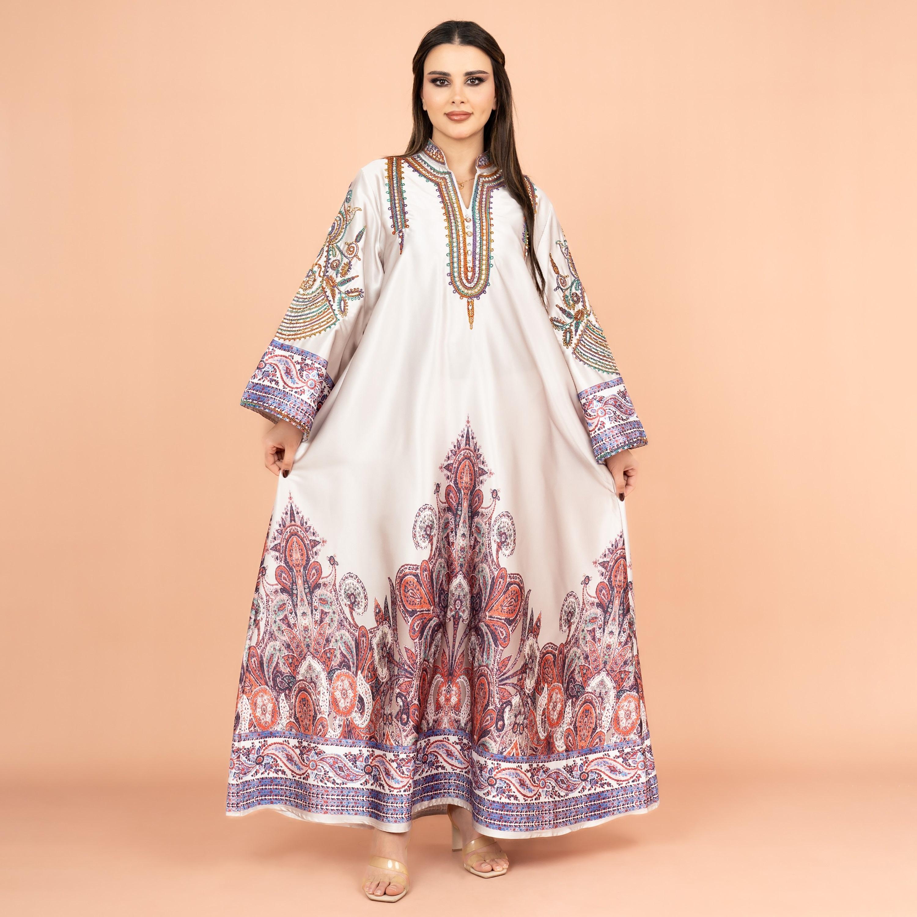 IKKXA Embroidered & Crystal and Bead Work Mandarin Collar Flared Sleeves Festive Women's Jalabiya-women-arabicclothing-jalabiyas-image-5