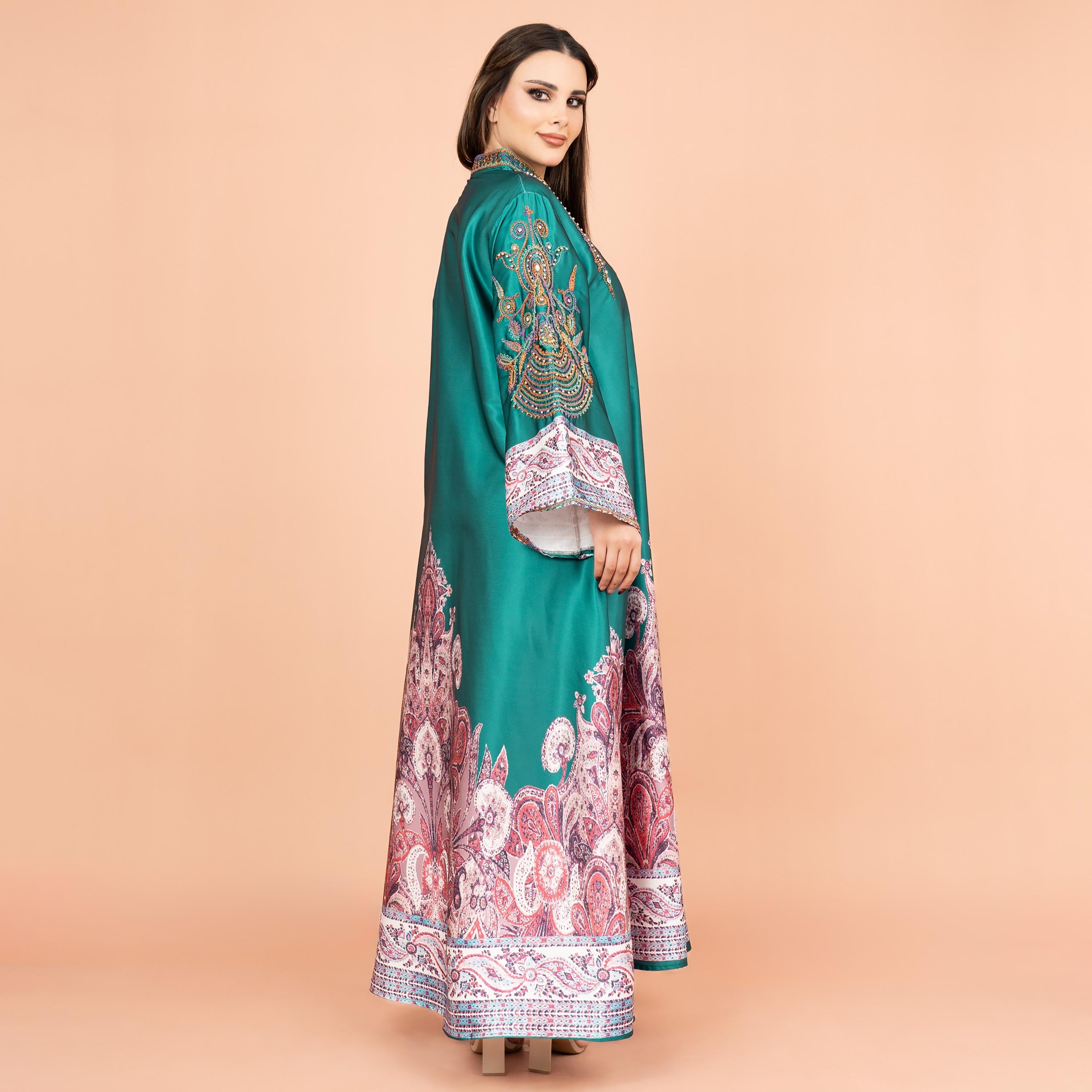 IKKXA جلابية نسائية مطرزة وكريستال وخرز بياقة ماندرين وأكمام واسعة-women-arabicclothing-jalabiyas-image-3