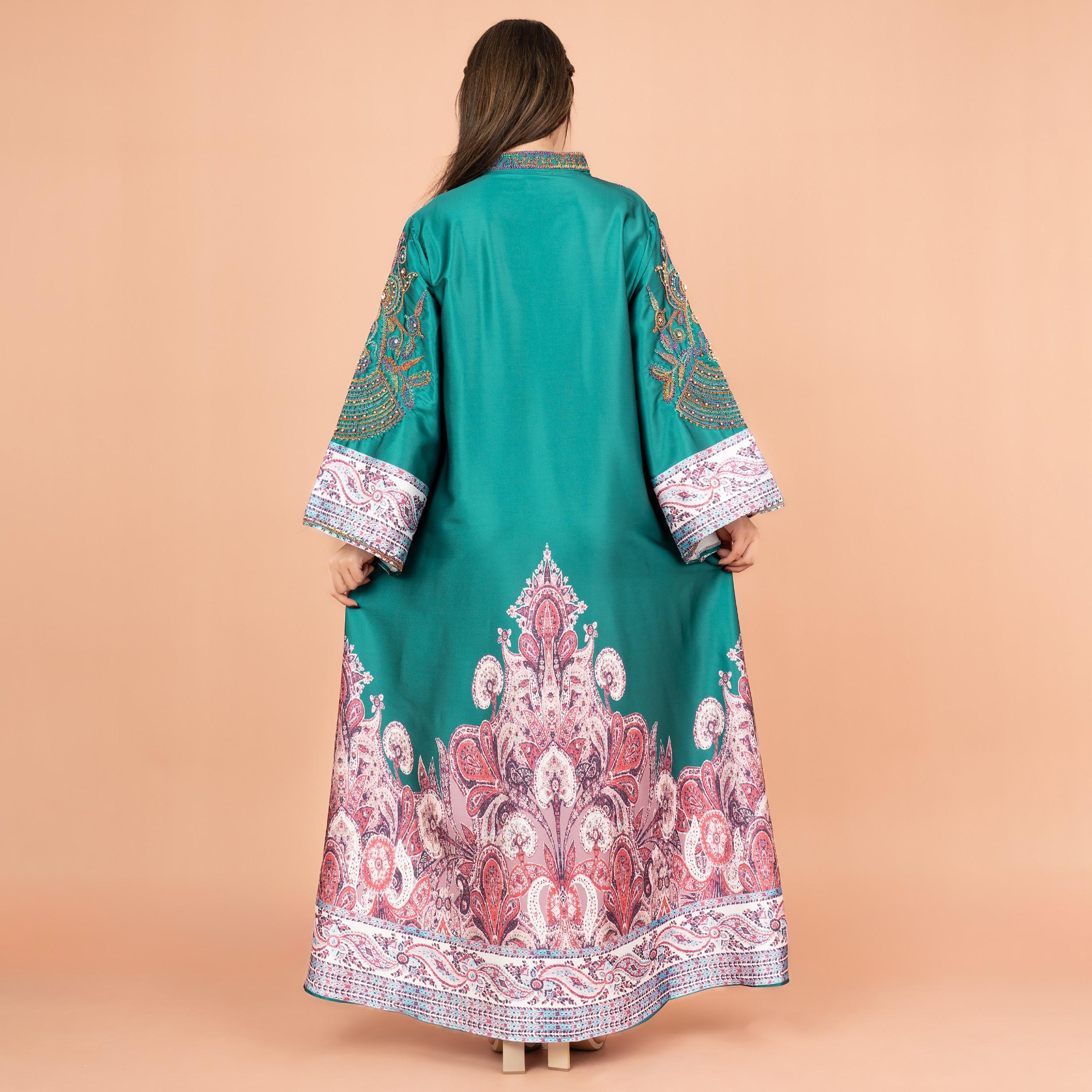 IKKXA جلابية نسائية مطرزة وكريستال وخرز بياقة ماندرين وأكمام واسعة-women-arabicclothing-jalabiyas-image-4