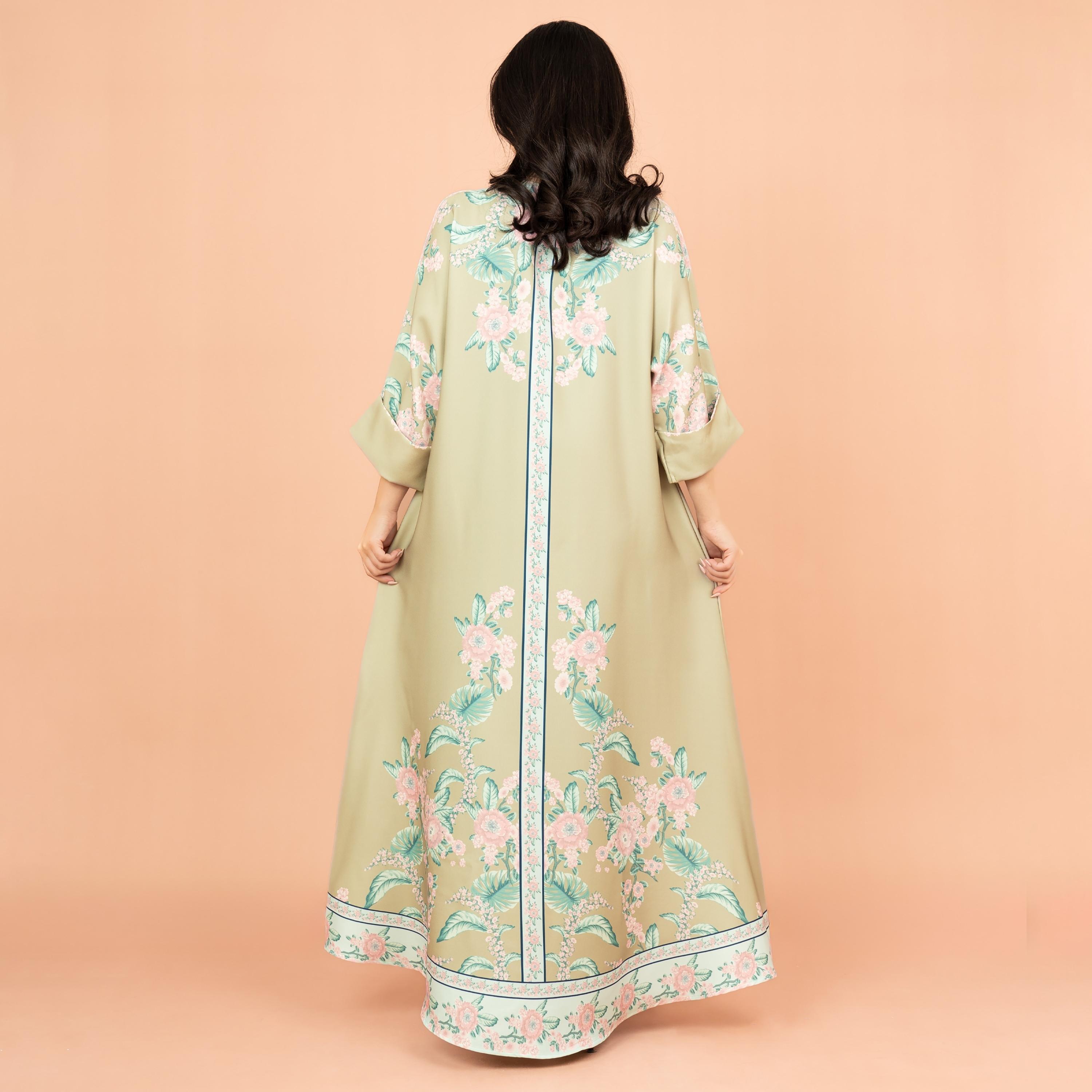 IKKXA طباعة زهور ساحرة ومزينة باللؤلؤ بأكمام قابلة للطي جلابية نسائية احتفالية-women-arabicclothing-jalabiyas-image-4