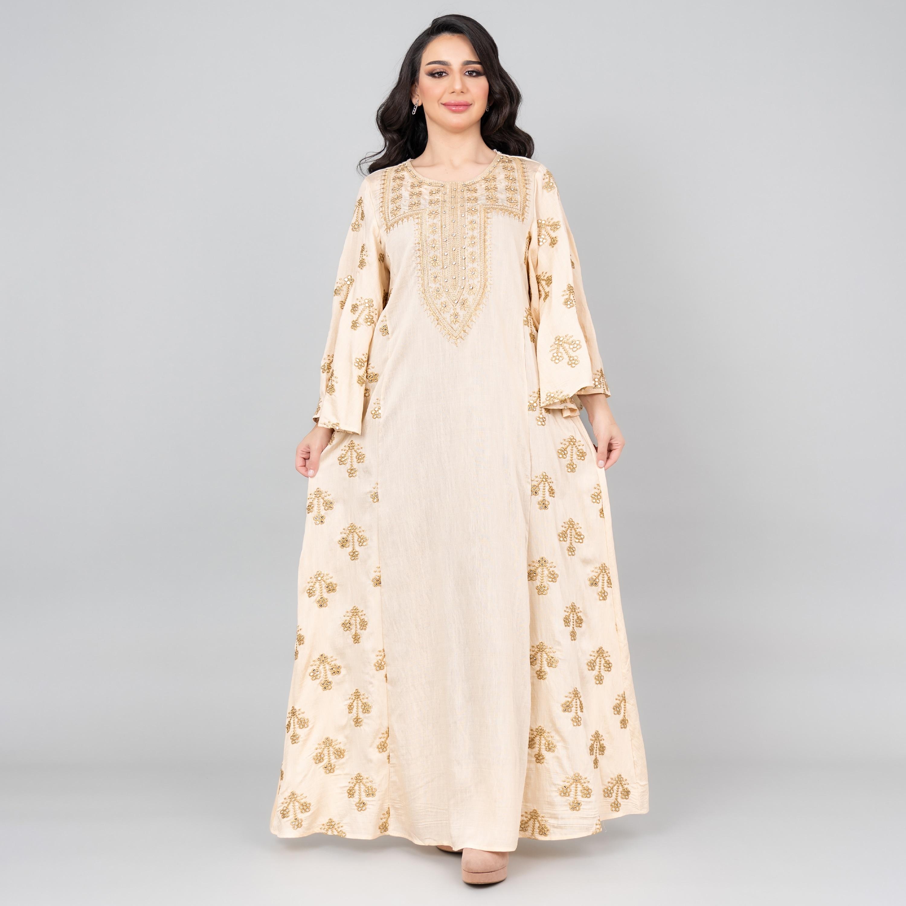 جلابية نسائية مطرزة بألوان زاهية بأكمام واسعة من إككسا-women-arabicclothing-jalabiyas-image-1