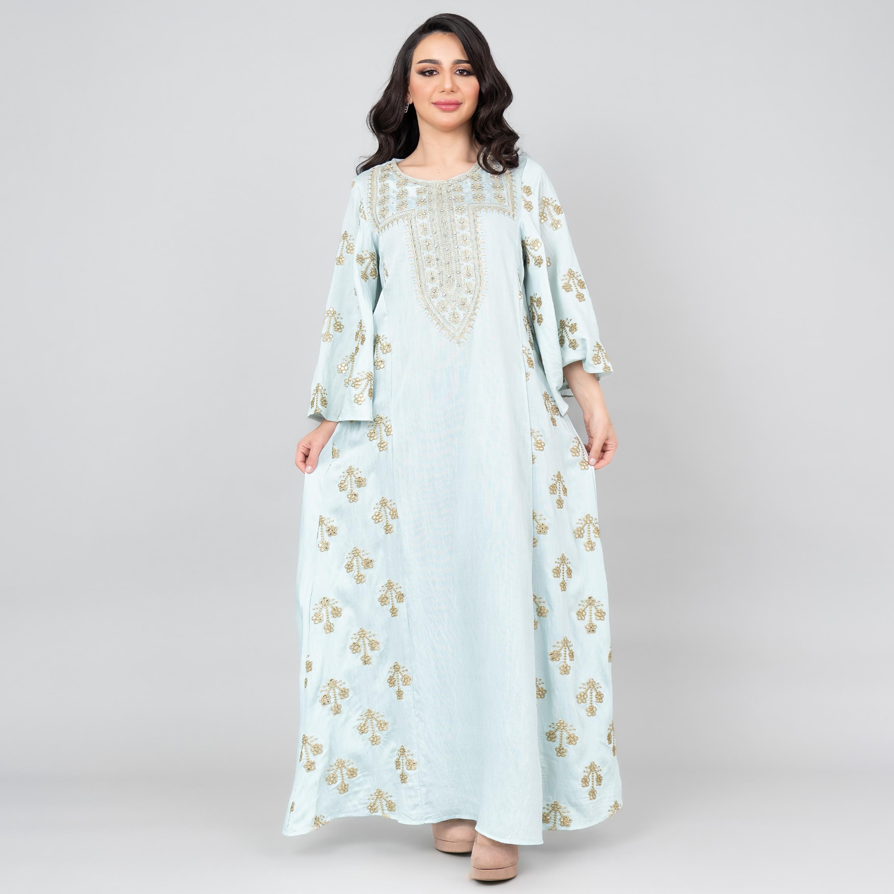IKKXA Flared Sleeves Radiant Embroidered Women's Jalabiya-women-arabicclothing-jalabiyas-image-1