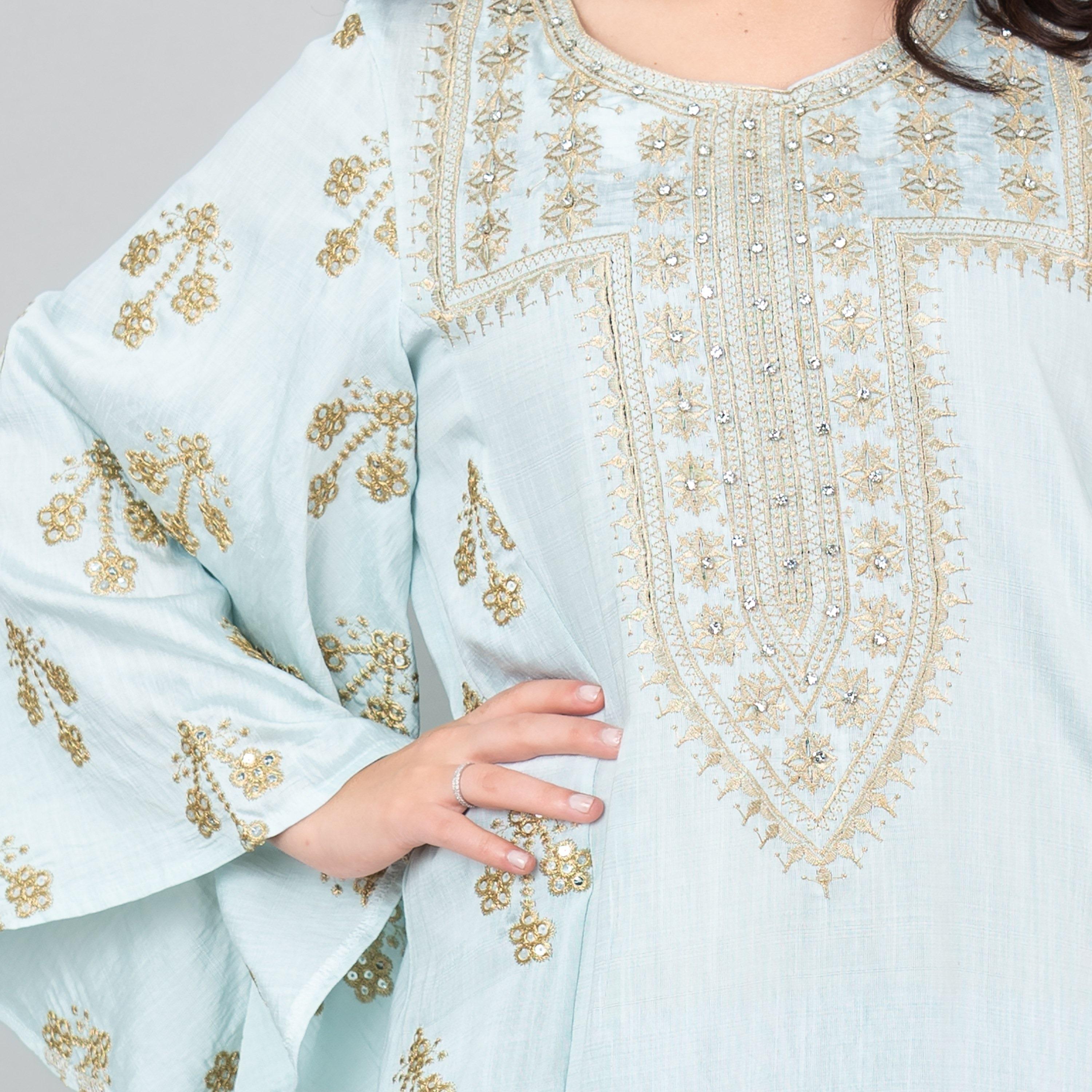 IKKXA Flared Sleeves Radiant Embroidered Women's Jalabiya-women-arabicclothing-jalabiyas-image-2