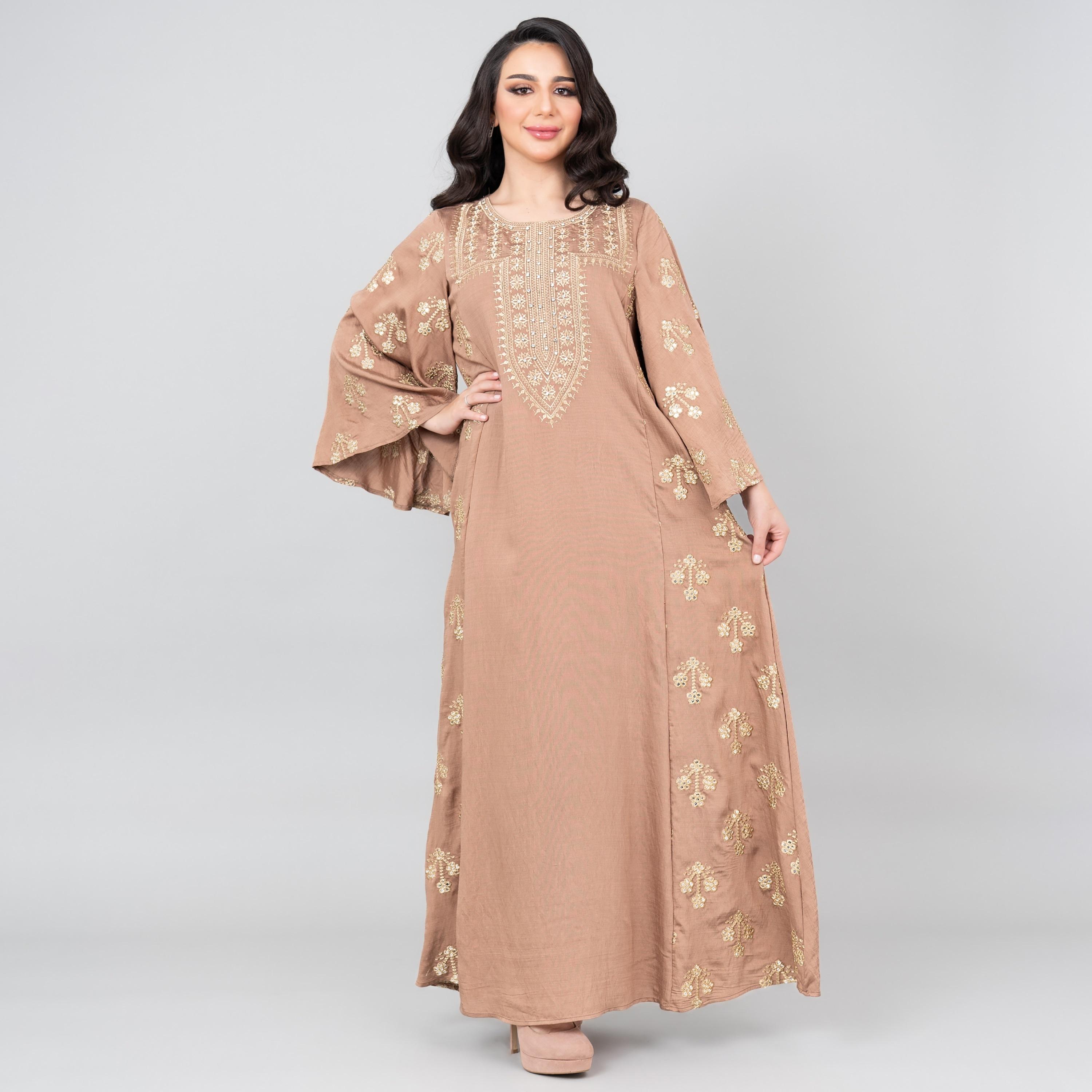 جلابية نسائية مطرزة بألوان زاهية بأكمام واسعة من إككسا-women-arabicclothing-jalabiyas-image-9