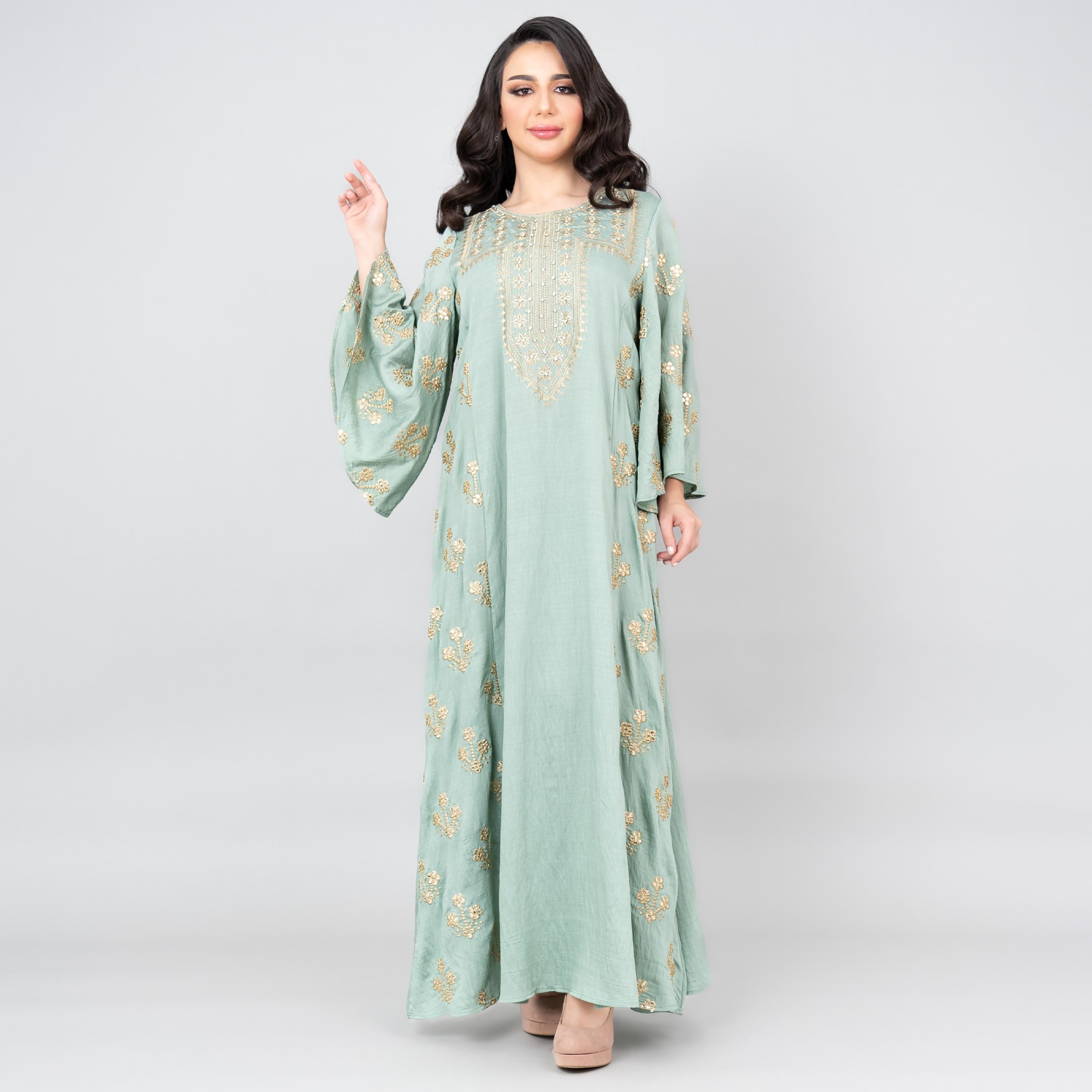 جلابية نسائية مطرزة بألوان زاهية بأكمام واسعة من إككسا-women-arabicclothing-jalabiyas-image-17