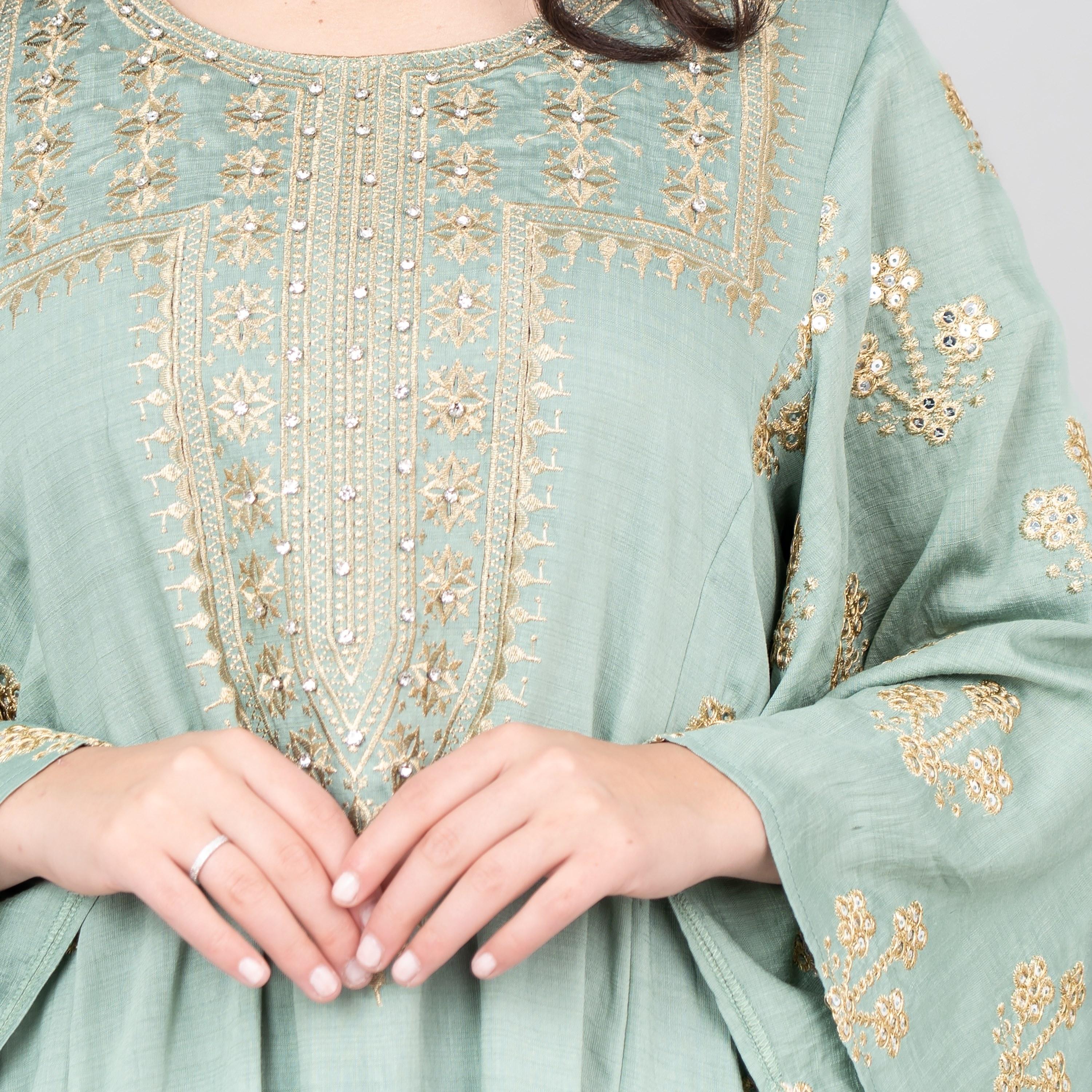 جلابية نسائية مطرزة بألوان زاهية بأكمام واسعة من إككسا-women-arabicclothing-jalabiyas-image-18