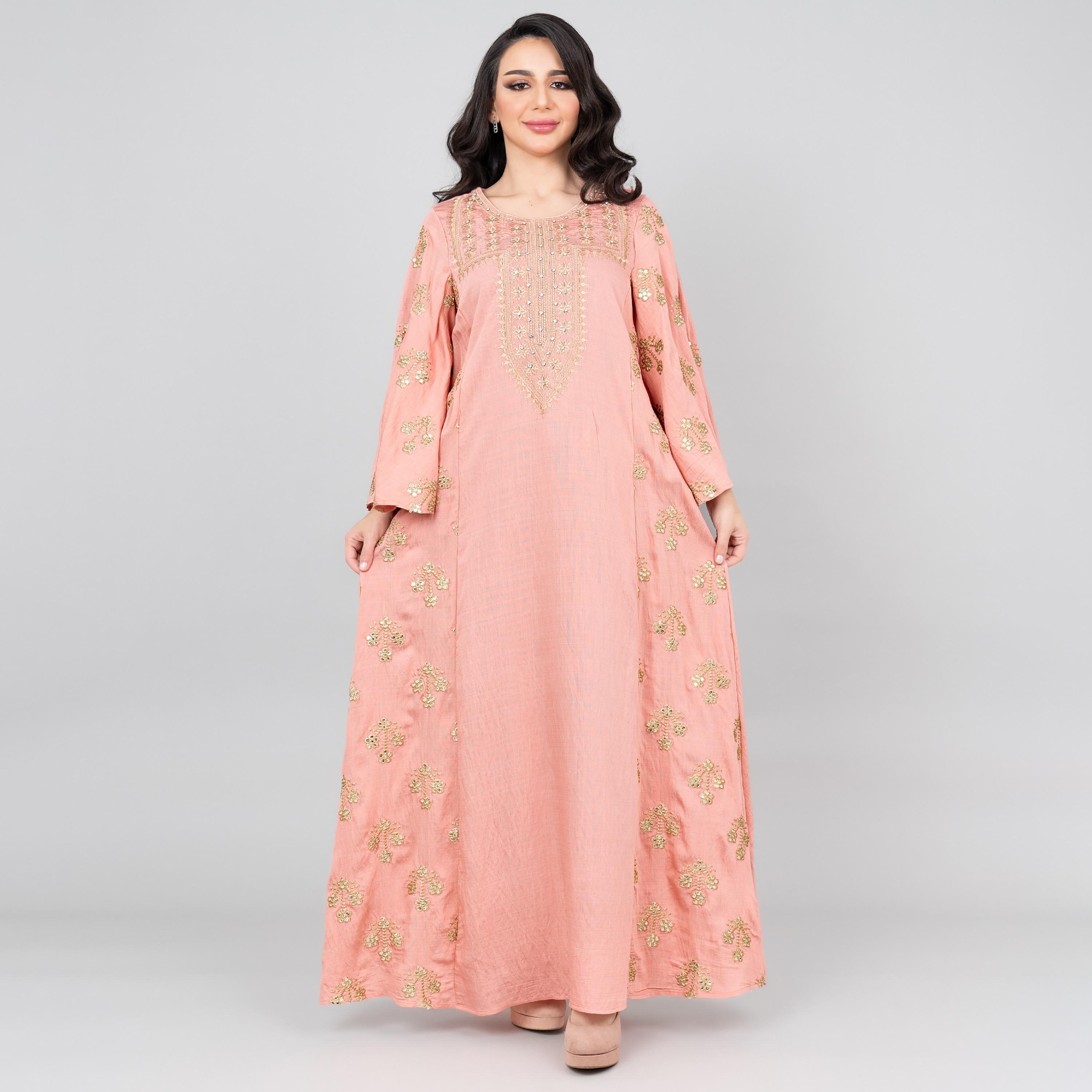 جلابية نسائية مطرزة بألوان زاهية بأكمام واسعة من إككسا-women-arabicclothing-jalabiyas-image-13