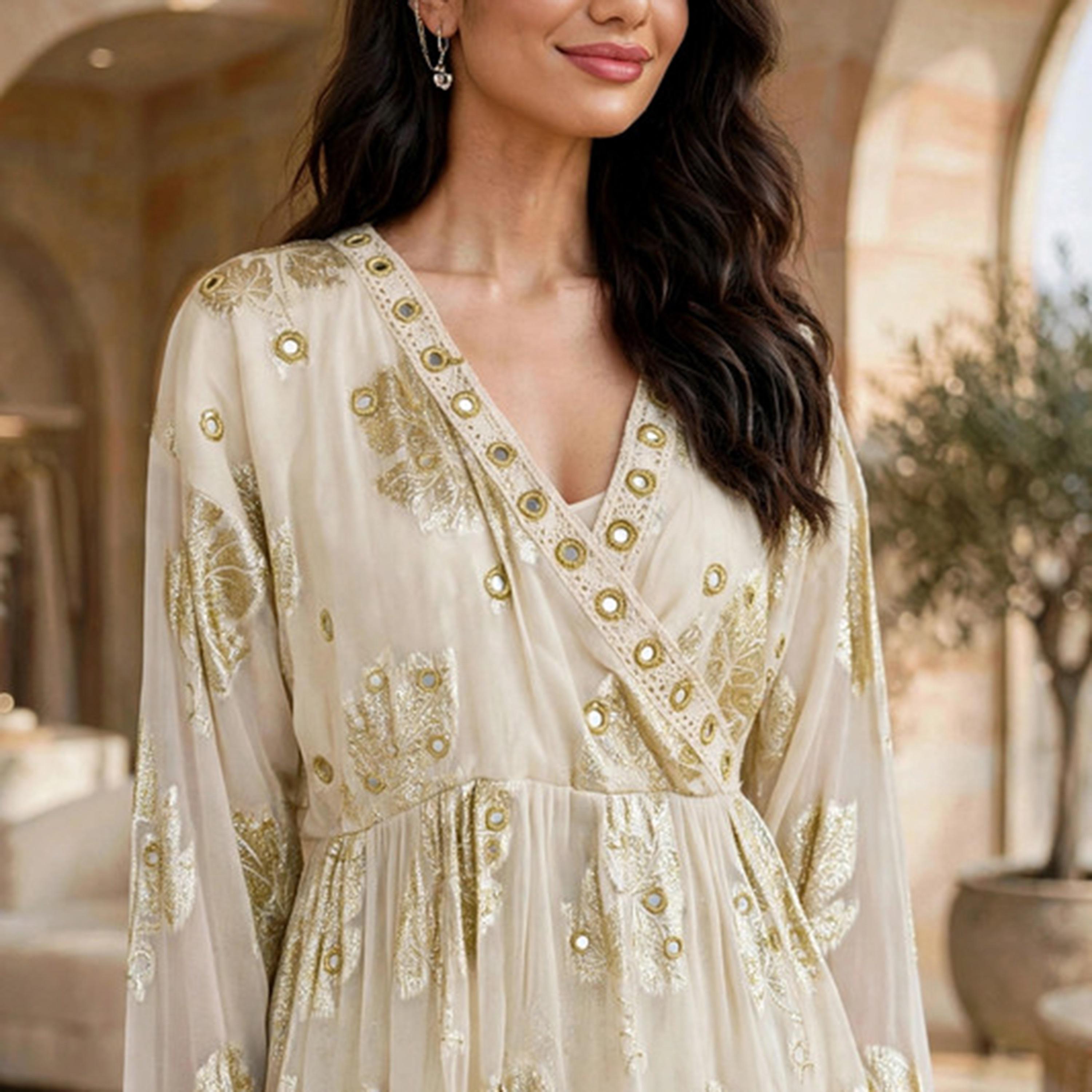 IKKXA 2-Piece Foil Leaf Print Women's Peplum Top & Wide Leg Trousers Set-women-arabicclothing-sets-image-2