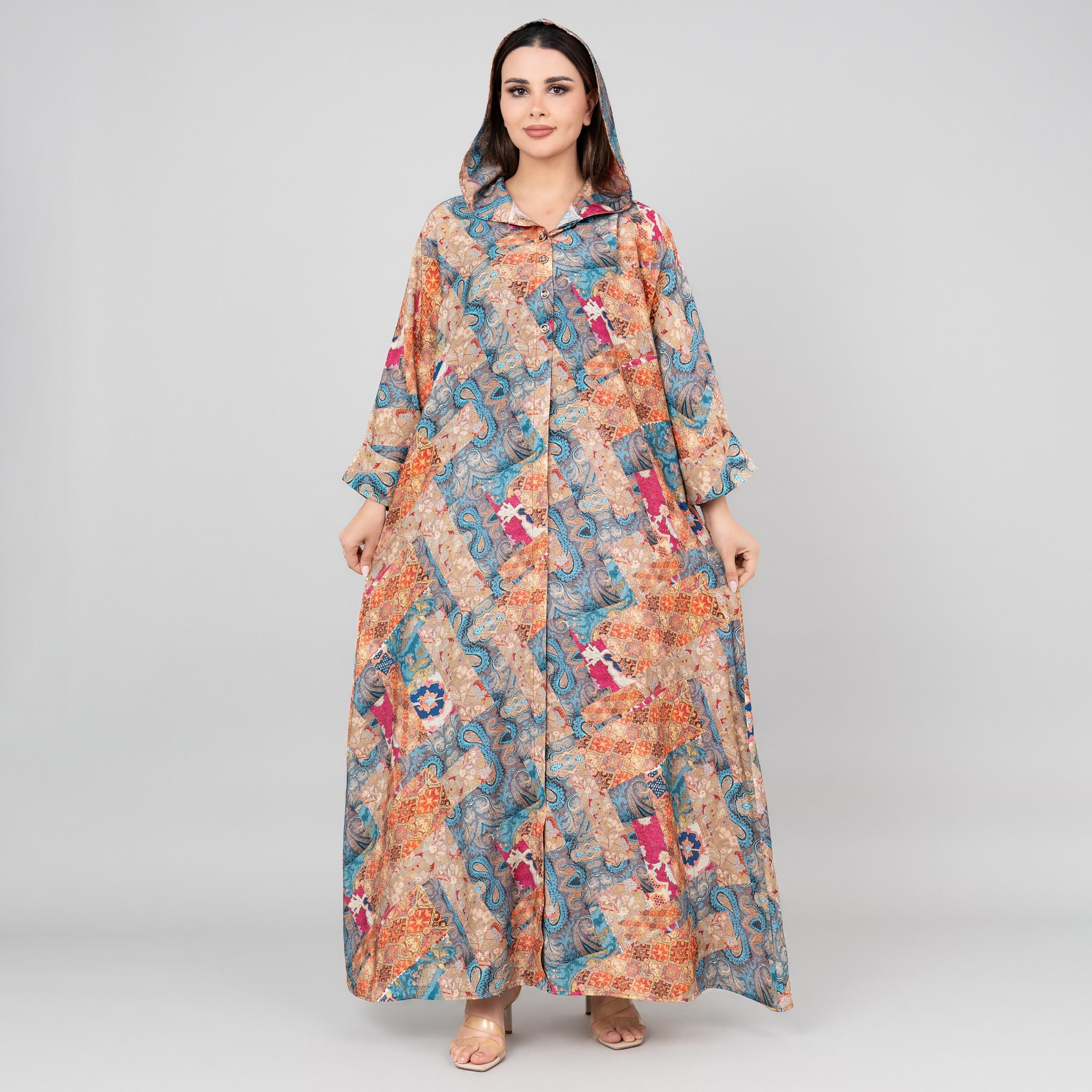 جلابية نسائية بغطاء رأس ومطبوعة من إككسا-women-arabicclothing-jalabiyas-image-1
