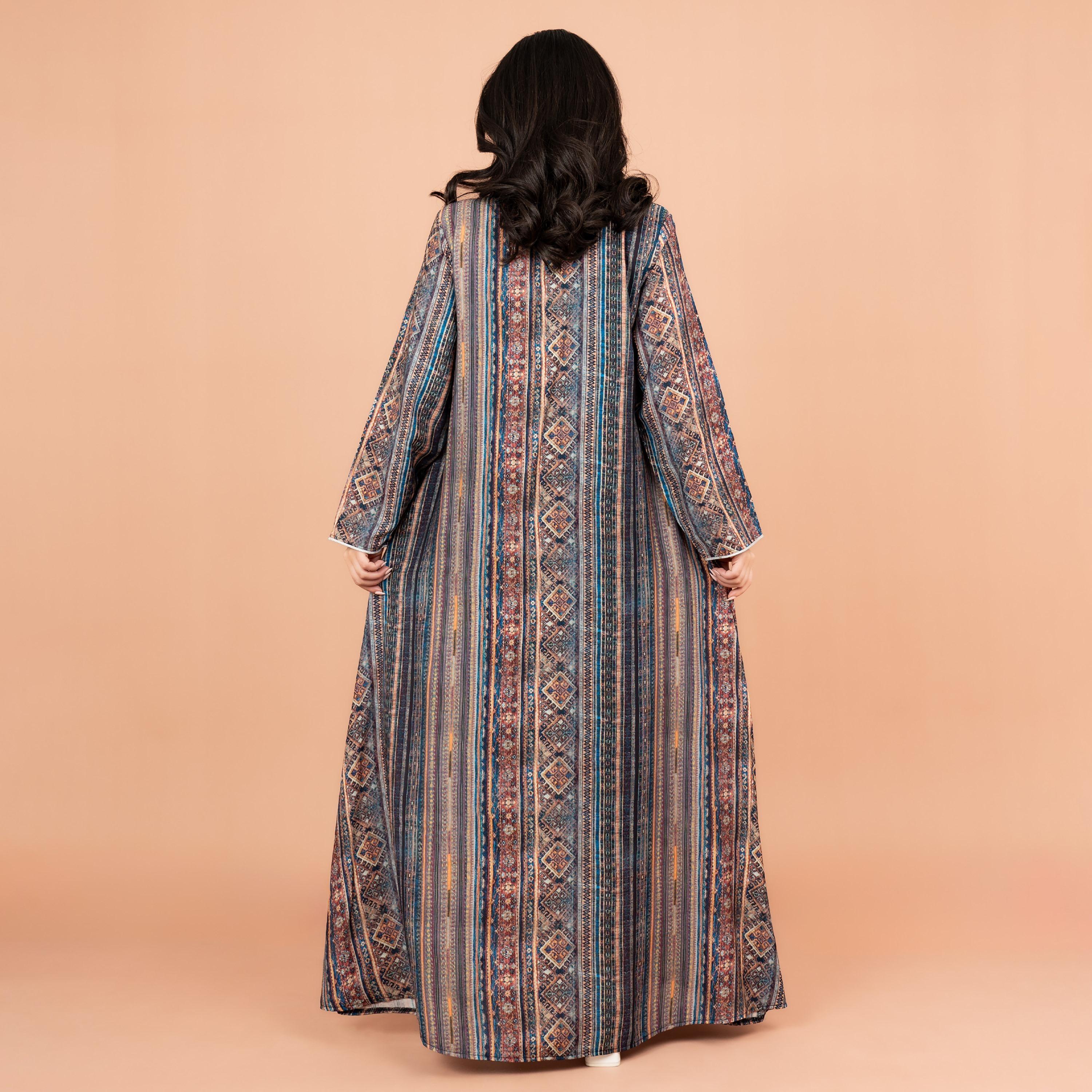IKKXA Printed & Piping Detail Mandarin Collar Women's Jalabiya-women-arabicclothing-jalabiyas-image-4