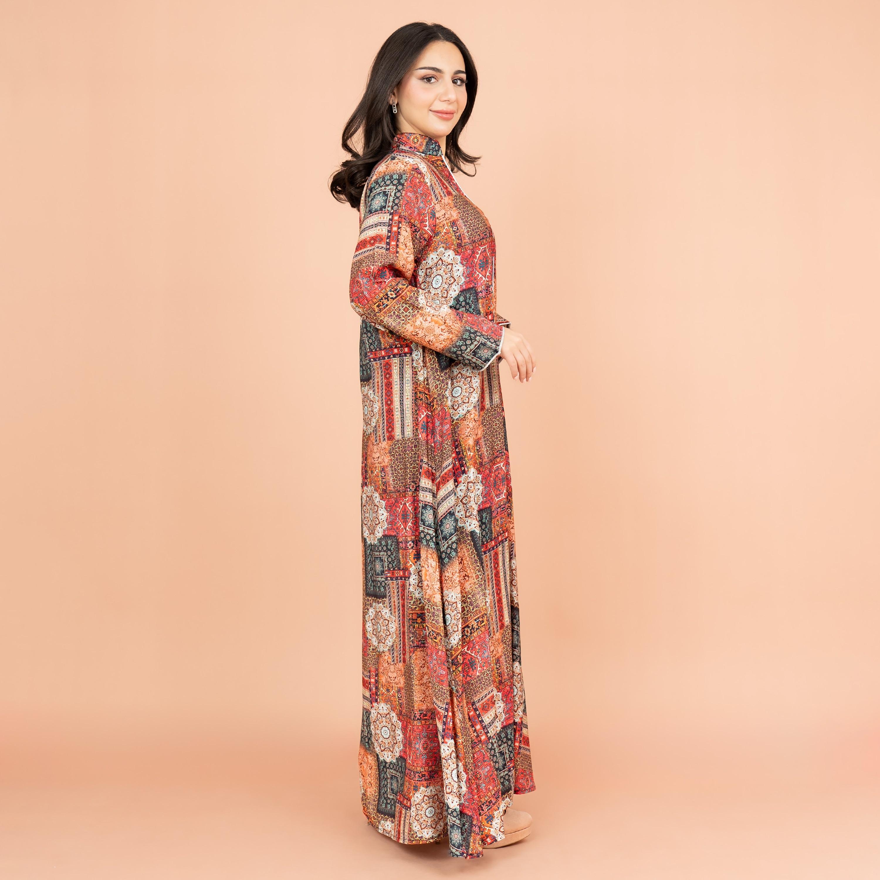 IKKXA جلابية نسائية مطبوعة وتفاصيل أنابيب-women-arabicclothing-jalabiyas-image-3
