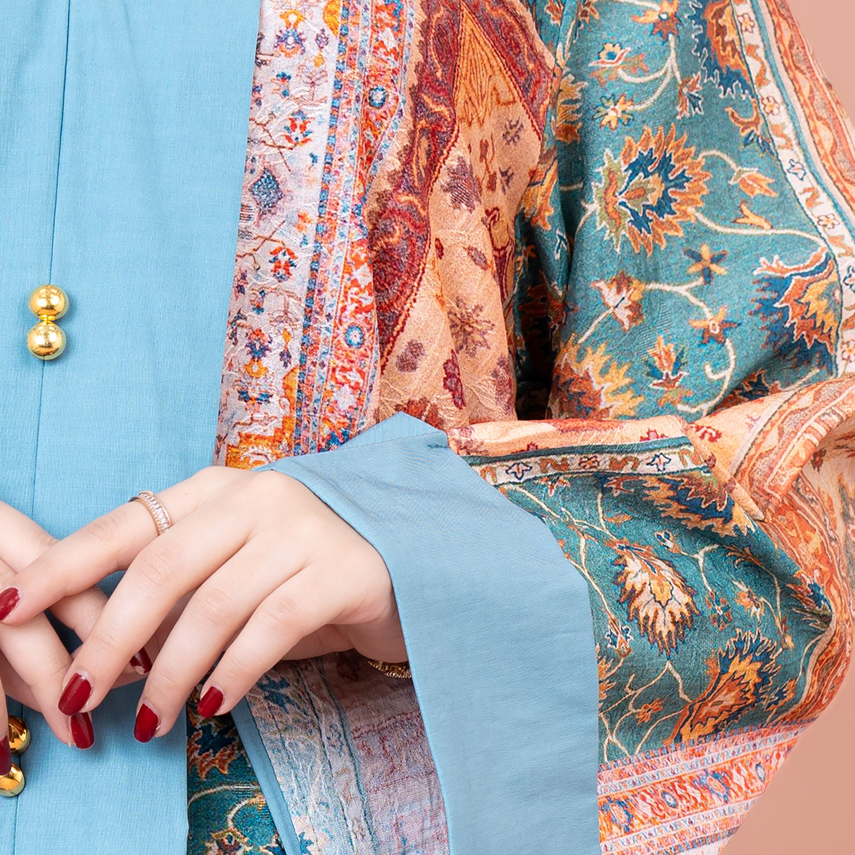 IKKXA Floral and Tribal Print Folded Cuff Flared Sleeves Women's Color Splash Jalabiya-women-arabicclothing-jalabiyas-image-2