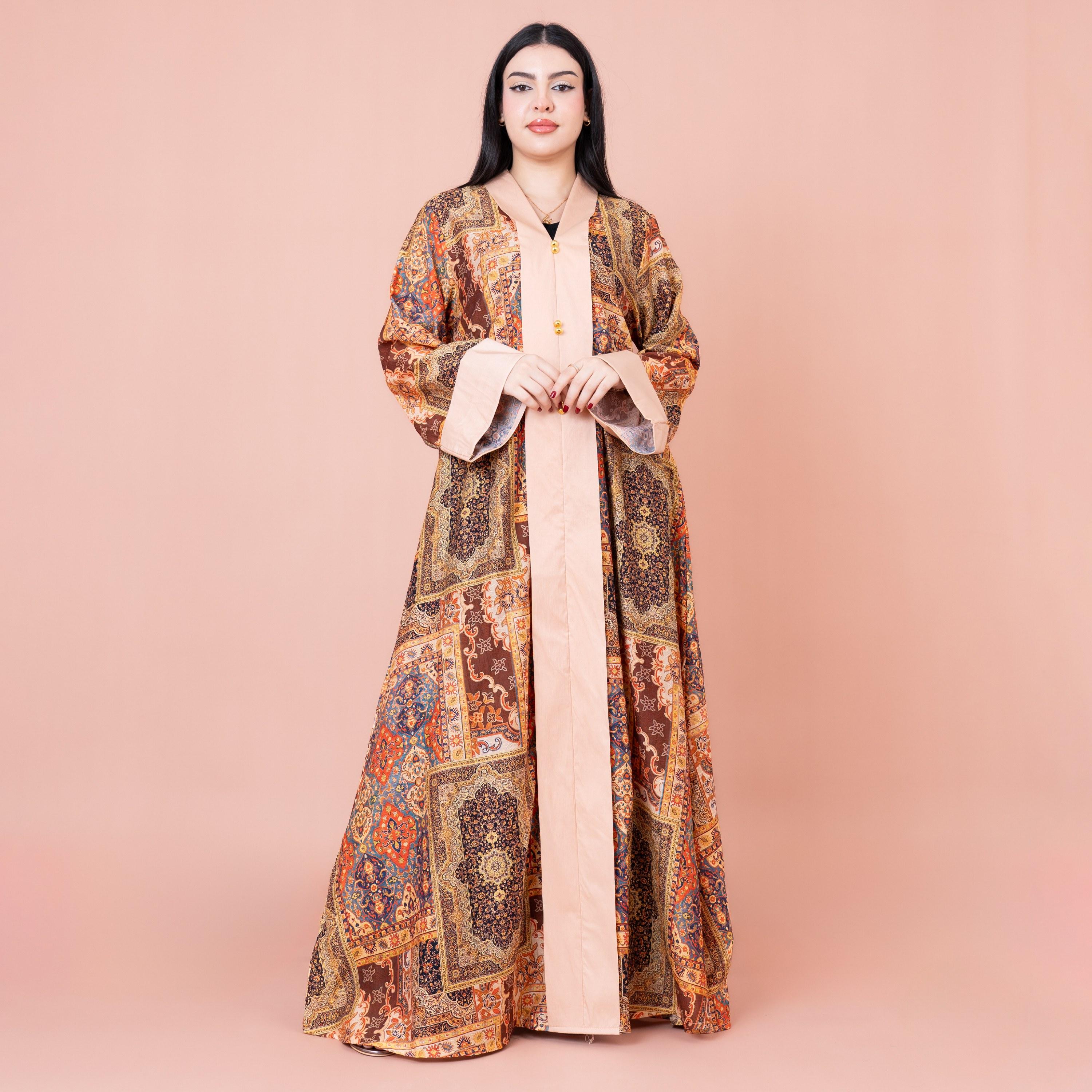 جلابية مطبوعة بالكامل وأساور متباينة من إيككسا-women-arabicclothing-jalabiyas-image-1