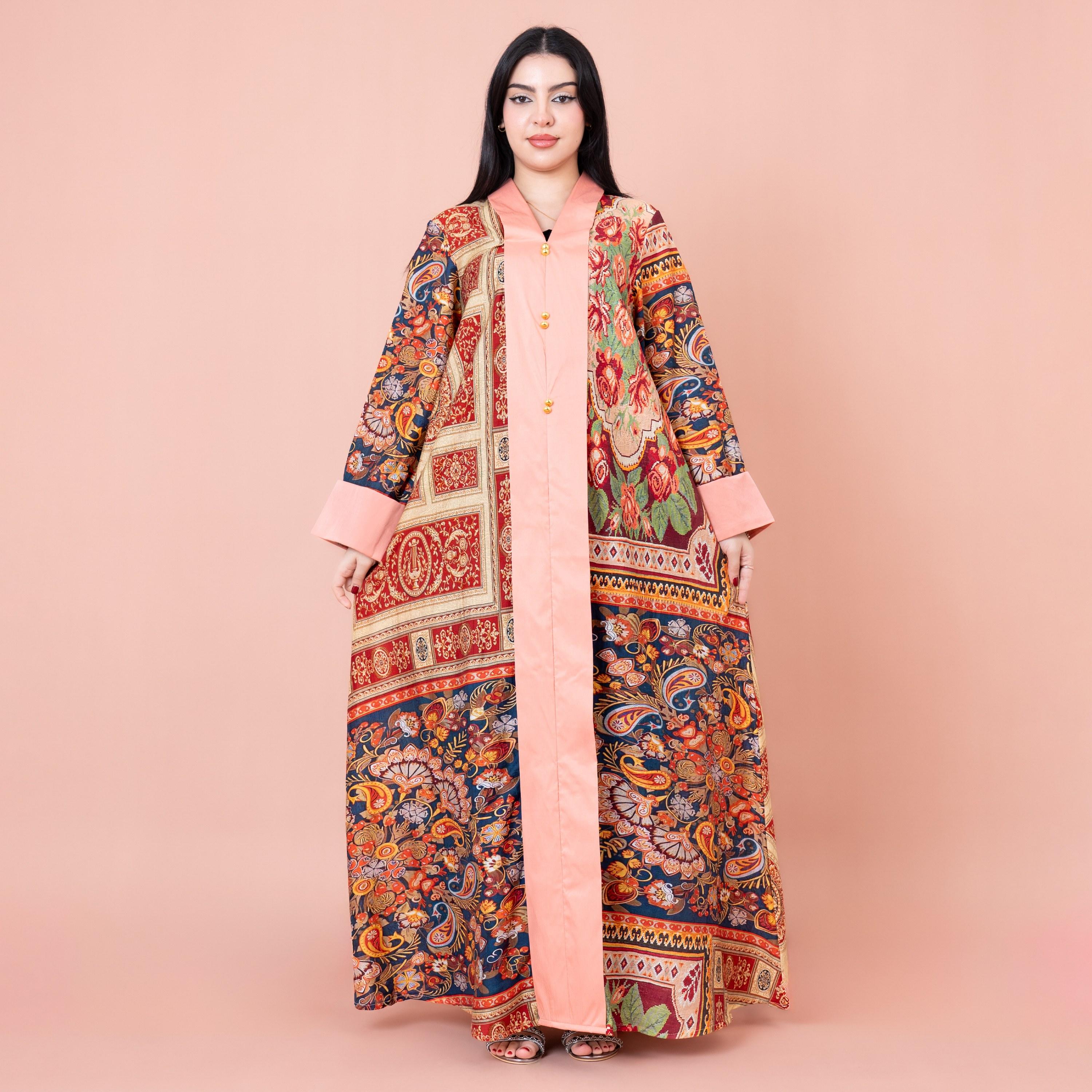 جلابية مطبوعة بالكامل وأساور متباينة من إيككسا-women-arabicclothing-jalabiyas-image-1