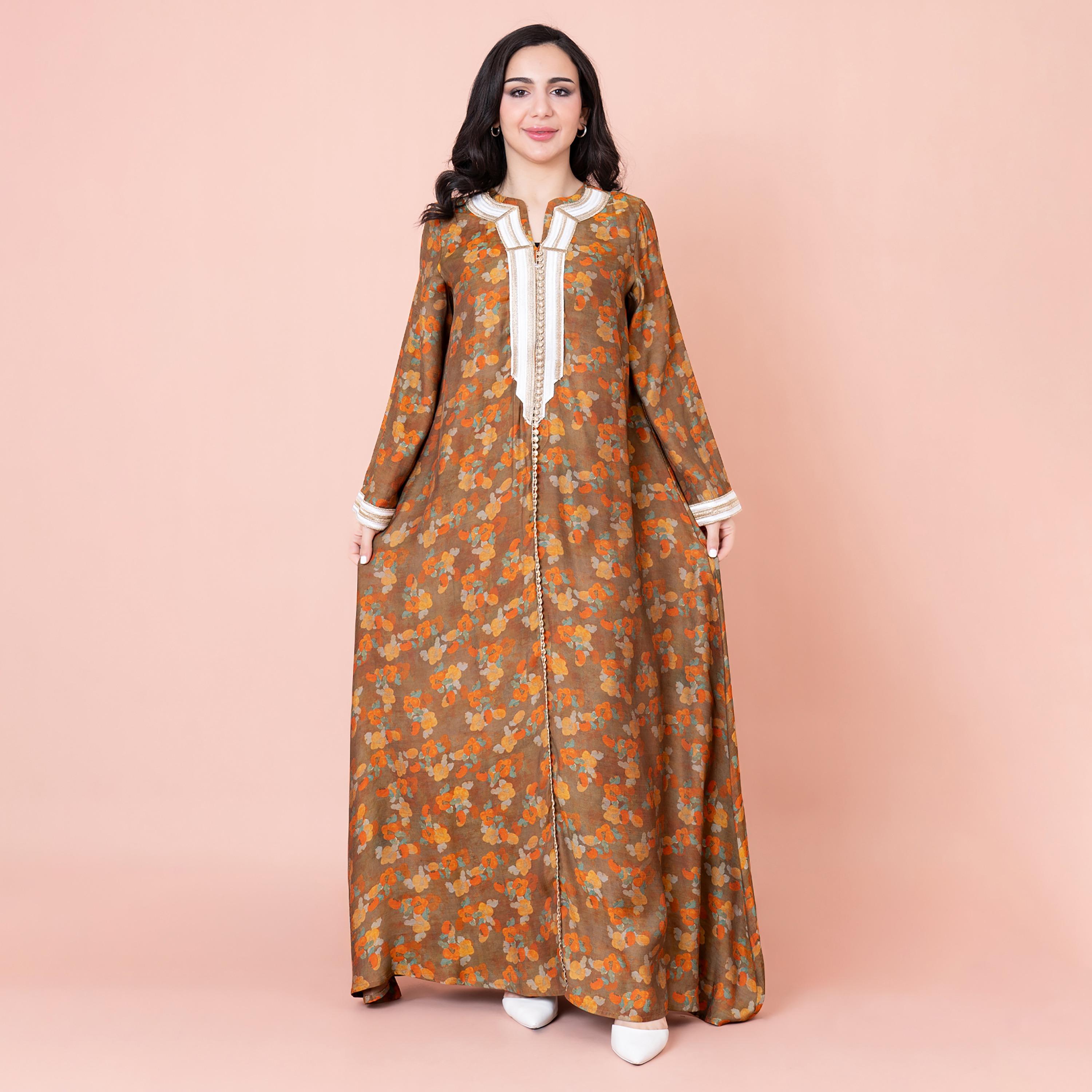 جلابية نسائية بأكمام واسعة وطبعة تجريدية بالكامل من إيككسا-women-arabicclothing-jalabiyas-image-1