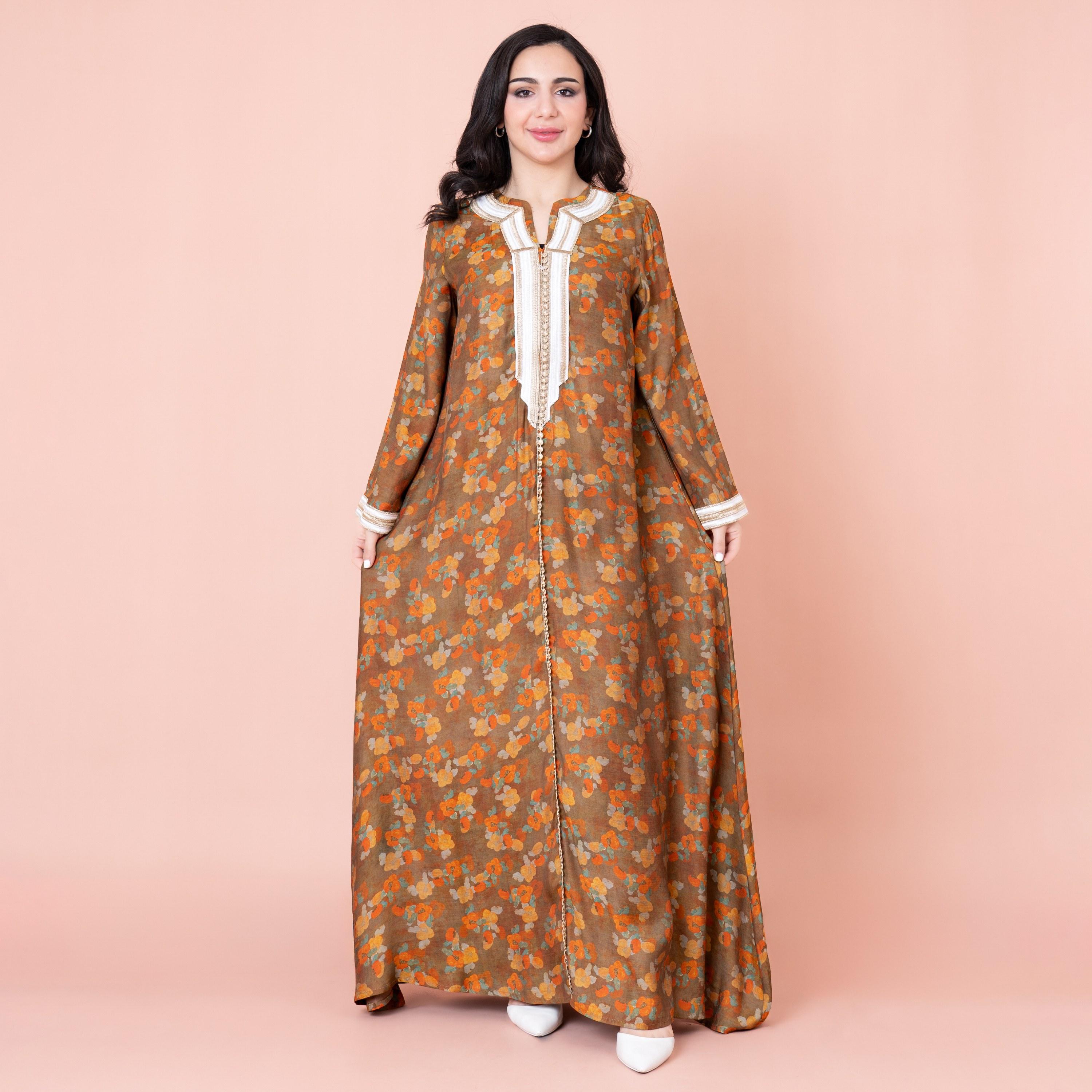 IKKXA Embroidered and Floral Printed Jalabiya-women-arabicclothing-jalabiyas-image-1