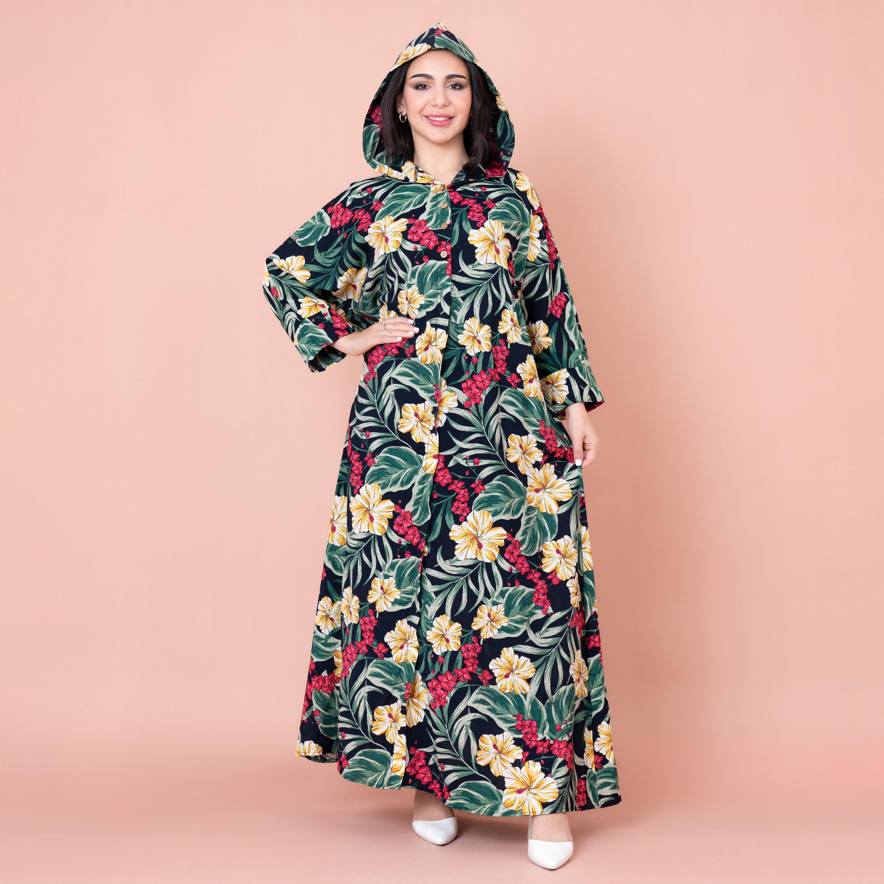 IKKXA Floral Printed Hooded Jalabiya-women-arabicclothing-jalabiyas-image-1