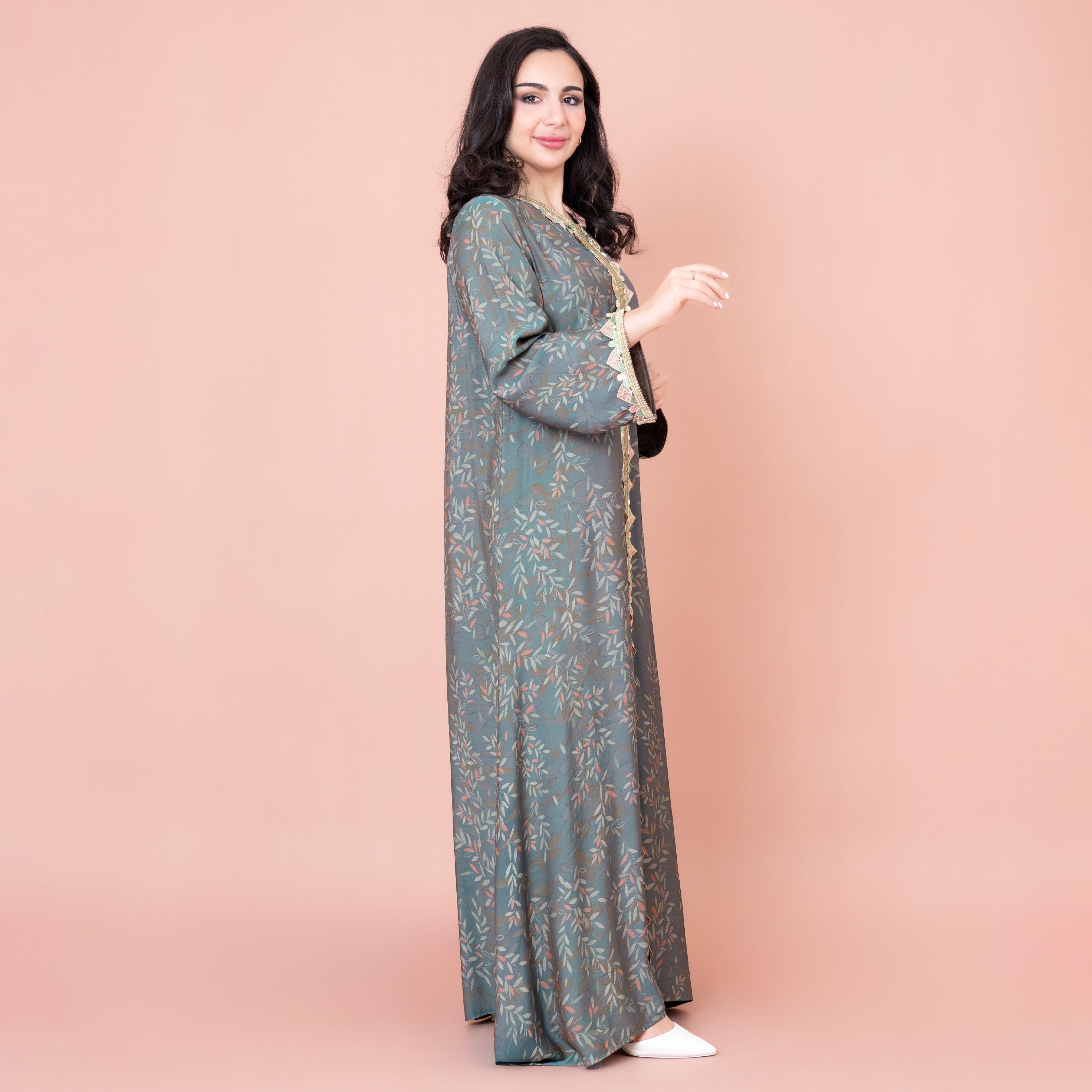 IKKXA Leaf Printed and Embroidered Jalabiya-women-arabicclothing-jalabiyas-image-3
