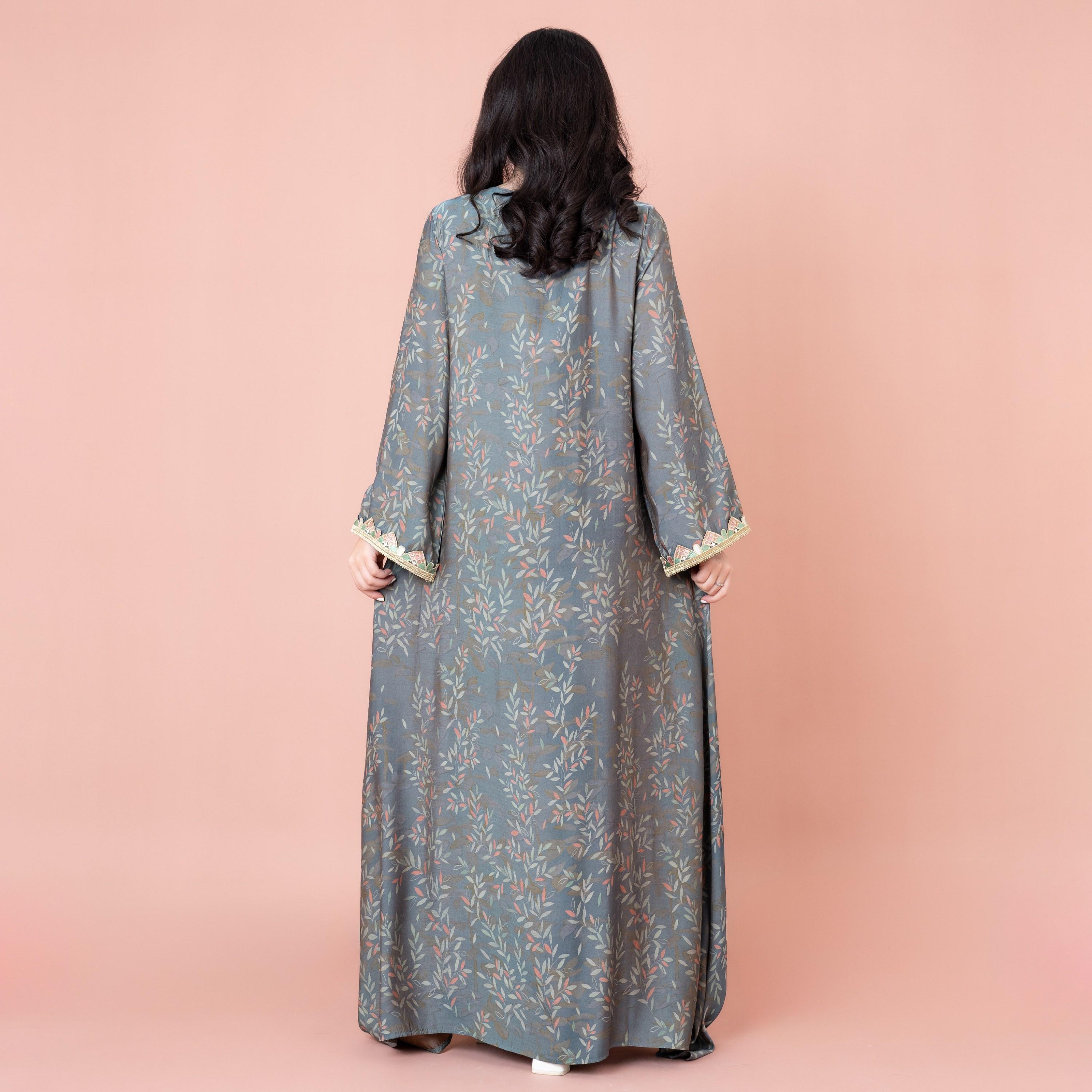 IKKXA Leaf Printed and Embroidered Jalabiya-women-arabicclothing-jalabiyas-image-4