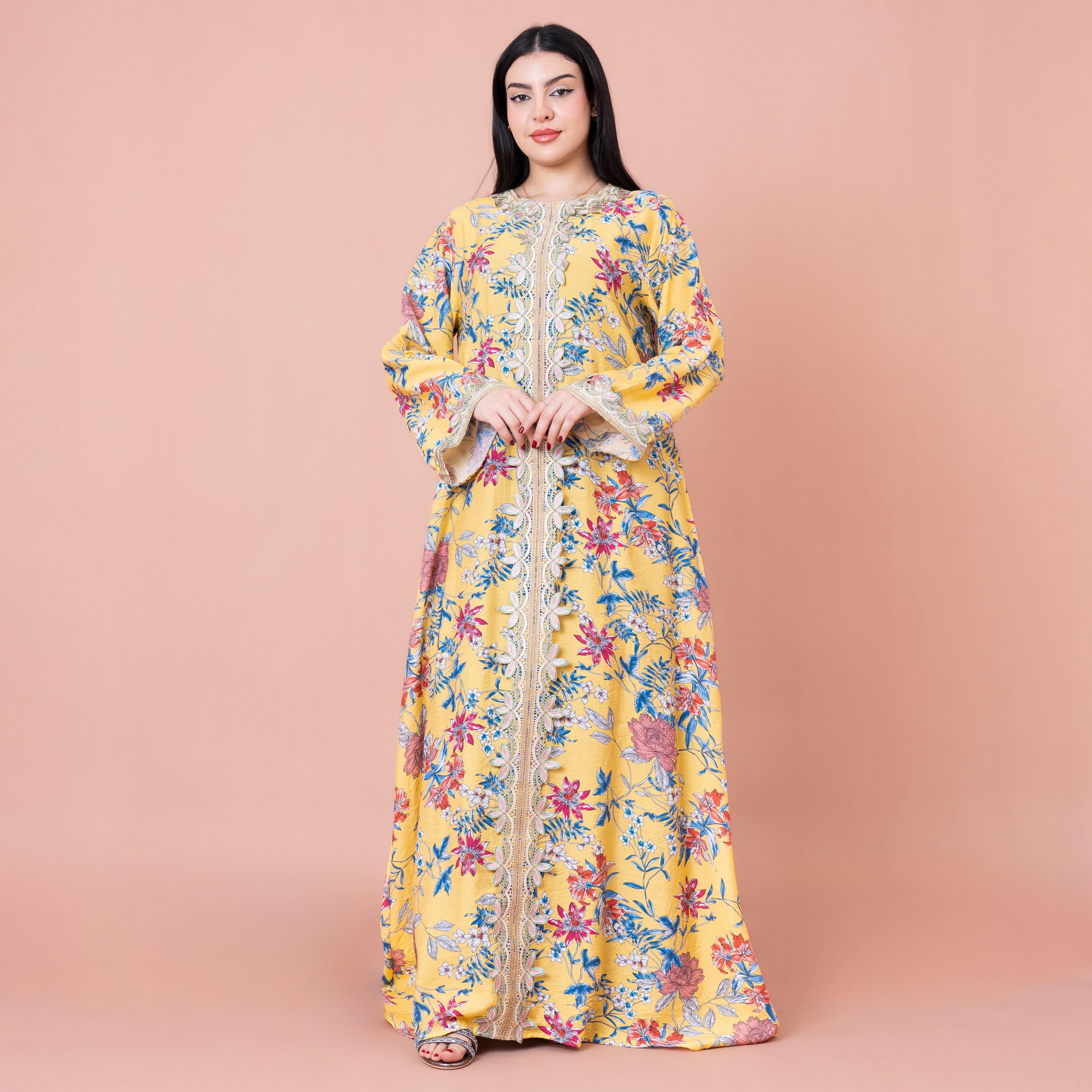 IKKXA Floral Printed and Embroidered Jalabiya-women-arabicclothing-jalabiyas-image-1