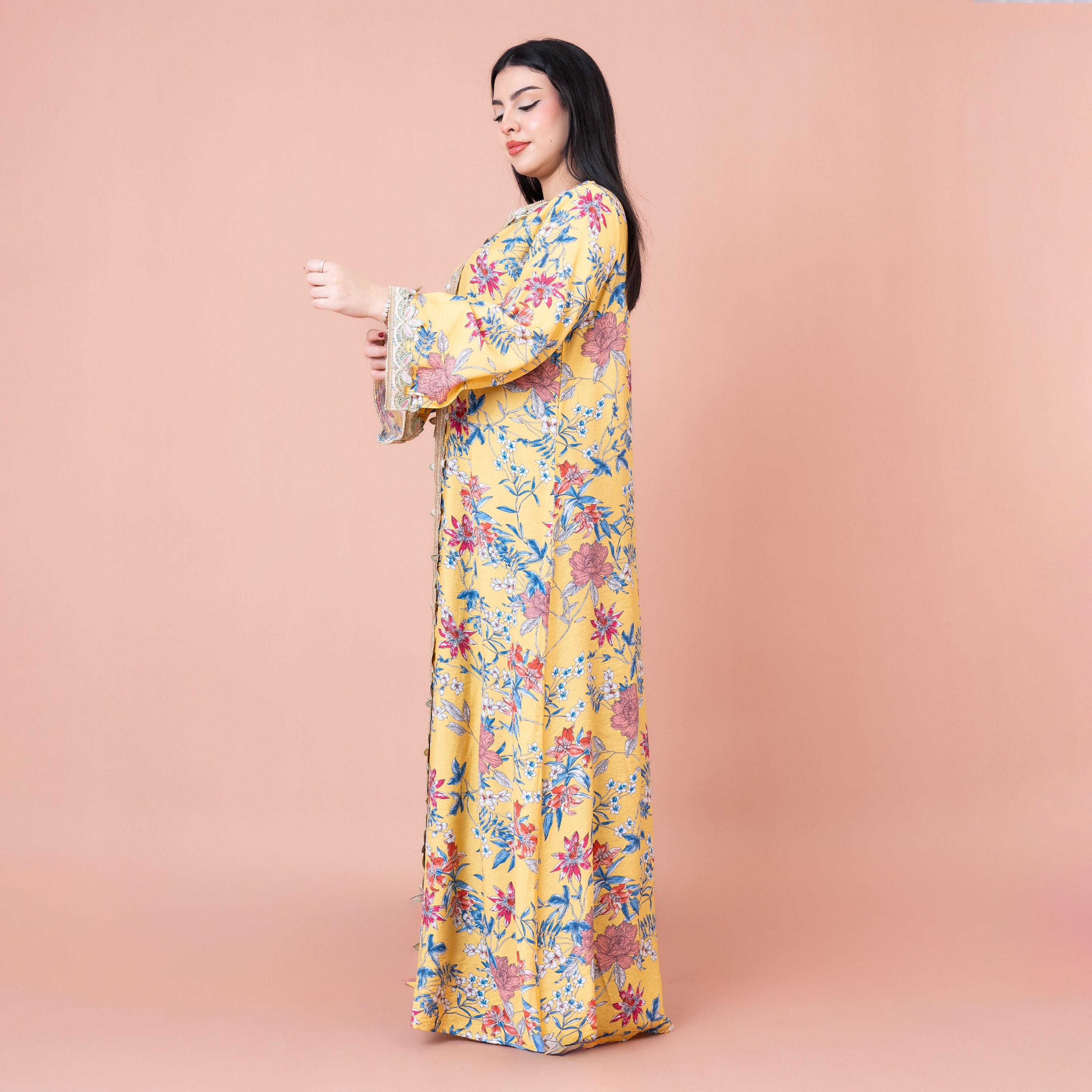 IKKXA Floral Printed and Embroidered Jalabiya-women-arabicclothing-jalabiyas-image-3