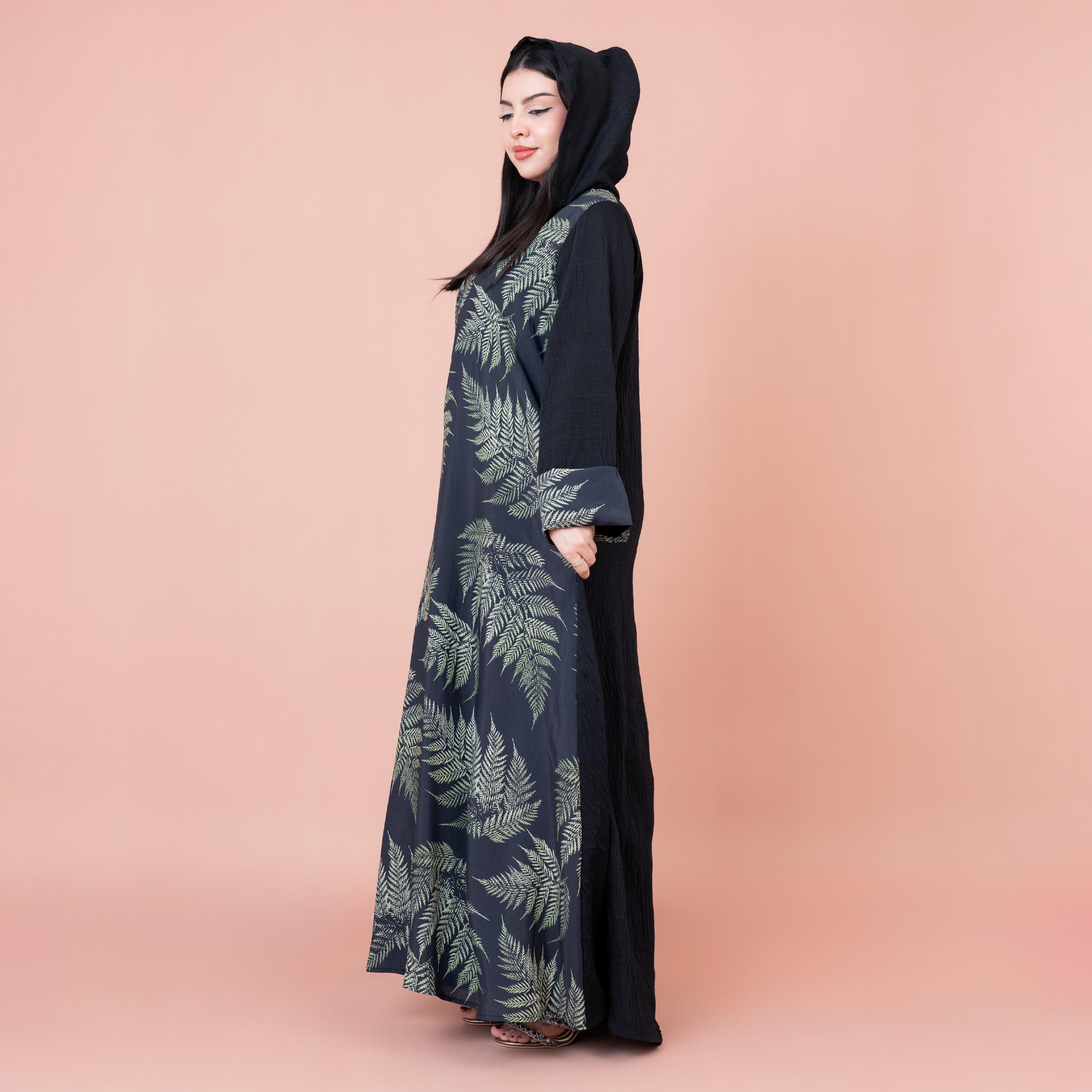 IKKXA Leaf Printed Hooded Jalabiya-women-arabicclothing-jalabiyas-image-3