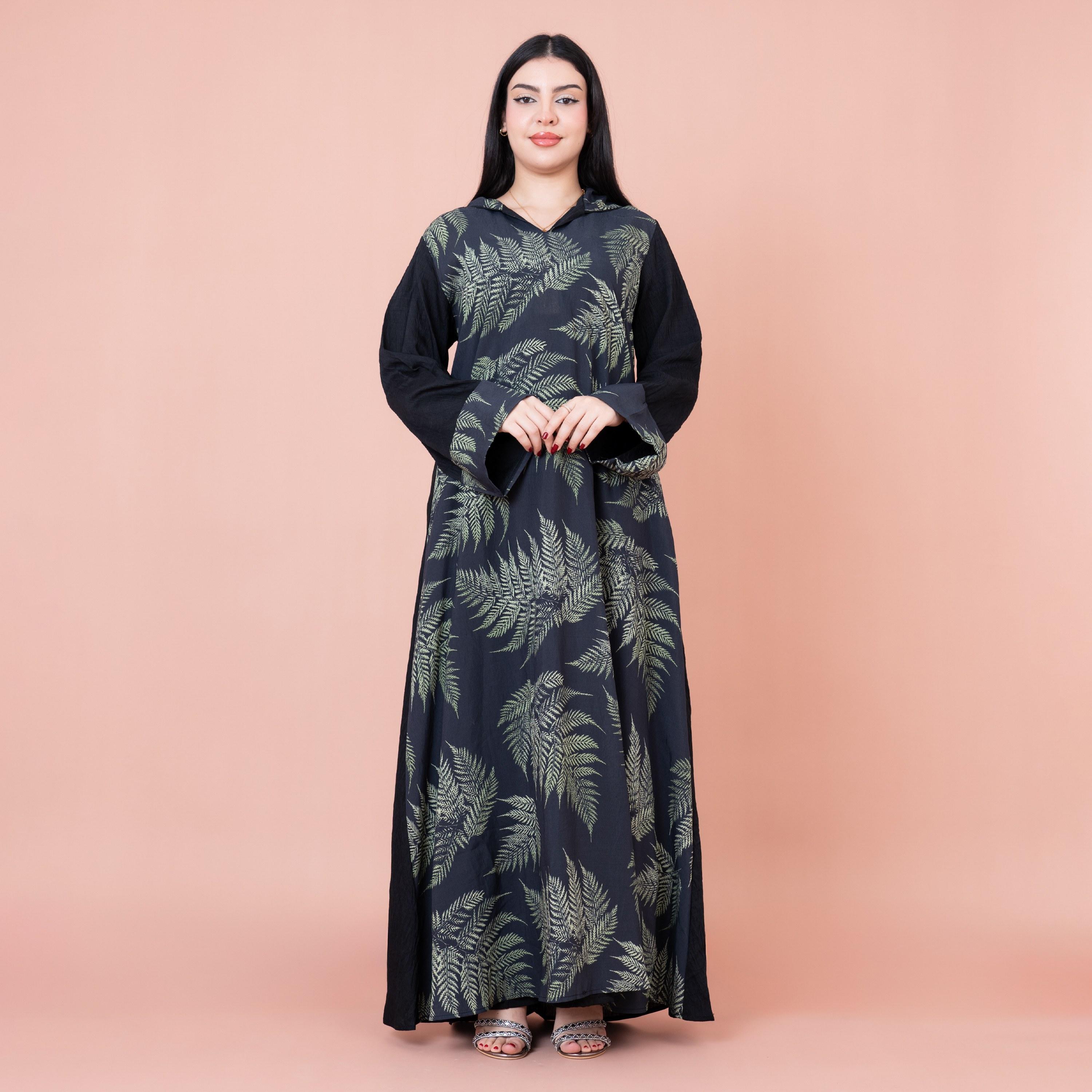 IKKXA Leaf Printed Hooded Jalabiya-women-arabicclothing-jalabiyas-image-4