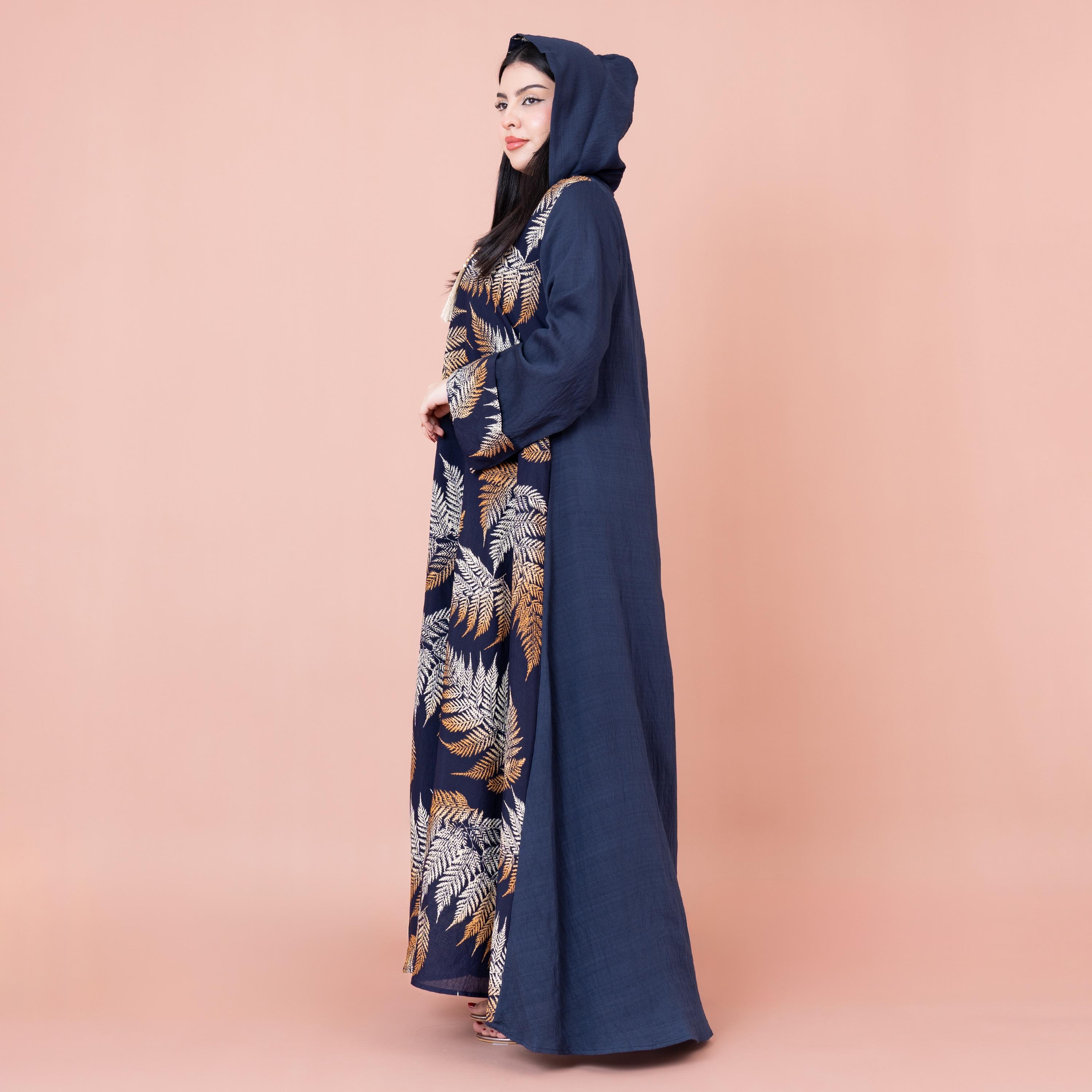 جلابية بغطاء رأس مطبوعة بأوراق شجر من إيككسا-women-arabicclothing-jalabiyas-image-3