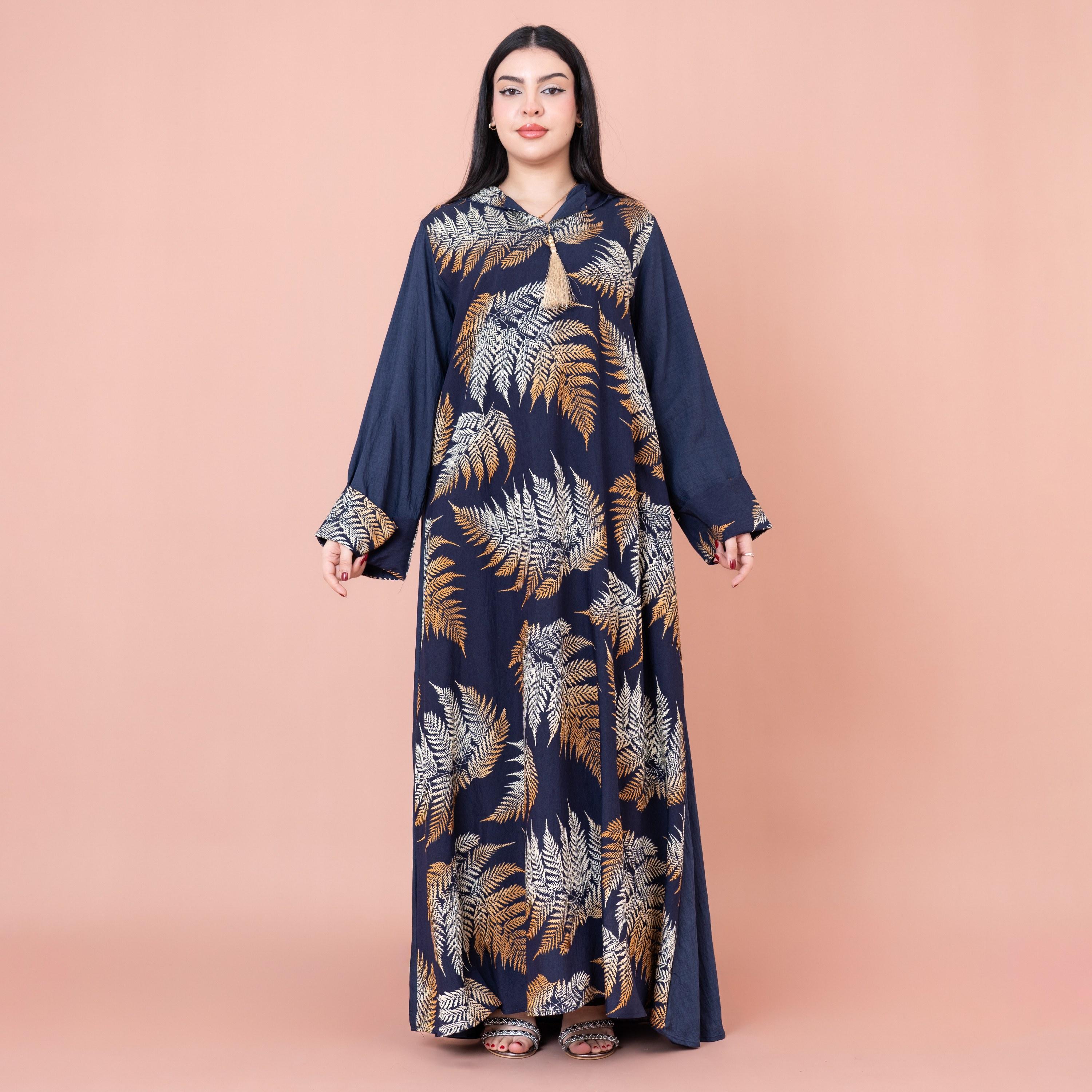 جلابية بغطاء رأس مطبوعة بأوراق شجر من إيككسا-women-arabicclothing-jalabiyas-image-4