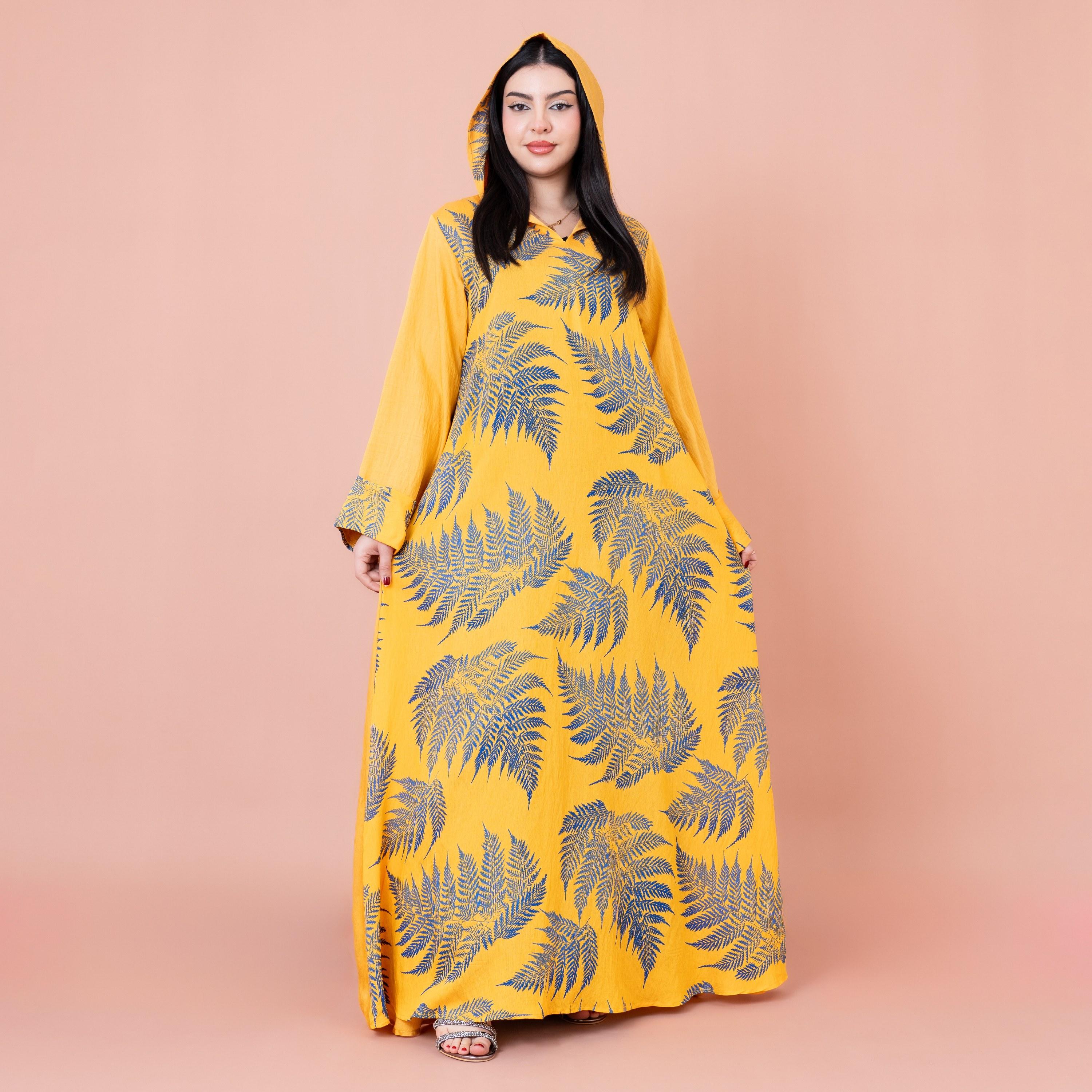 IKKXA Leaf Printed Hooded Jalabiya-women-arabicclothing-jalabiyas-image-1