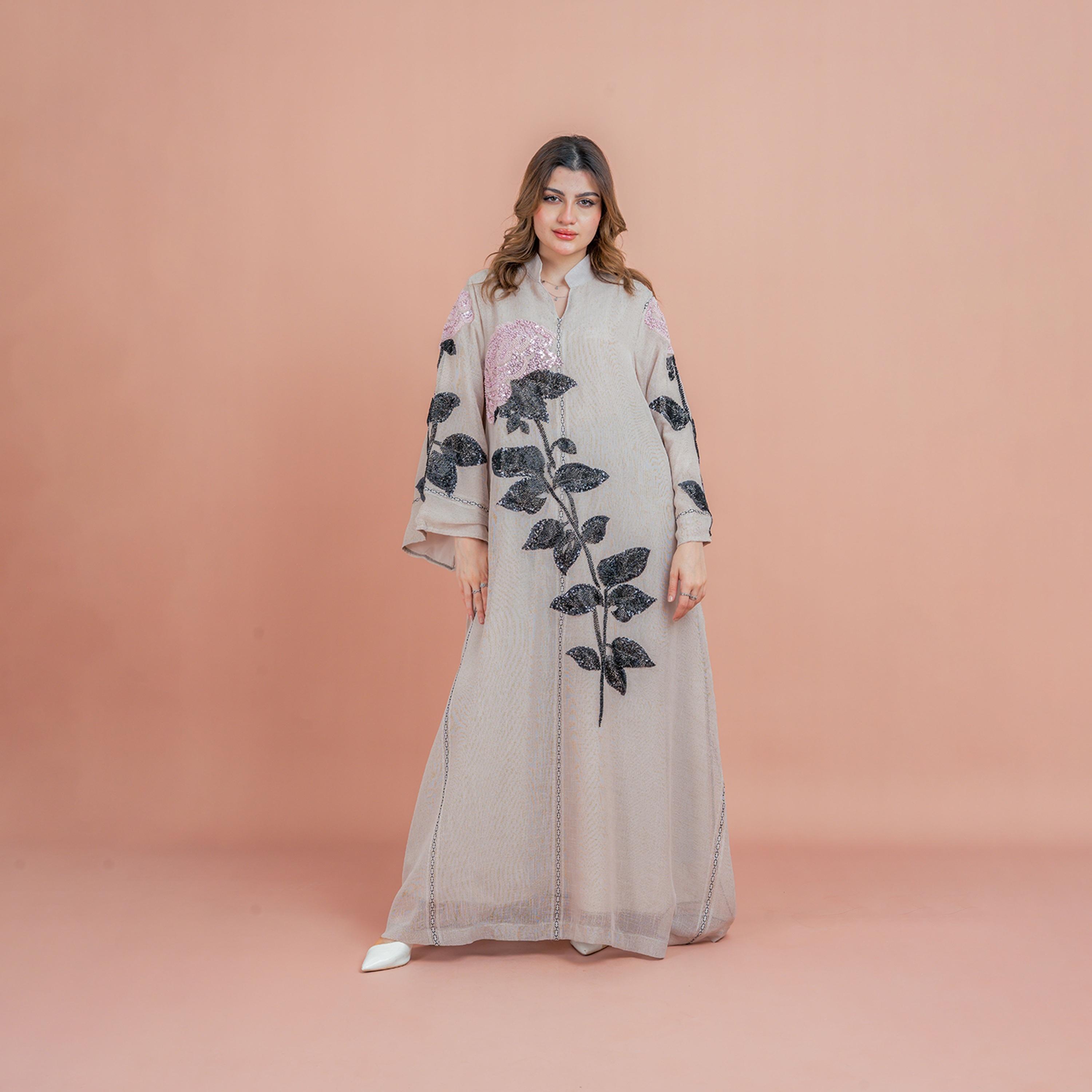 IKKXA Mandarin Collar Hand Beaded and Sequined Women's Evening Jalabiya-women-arabicclothing-jalabiyas-image-1