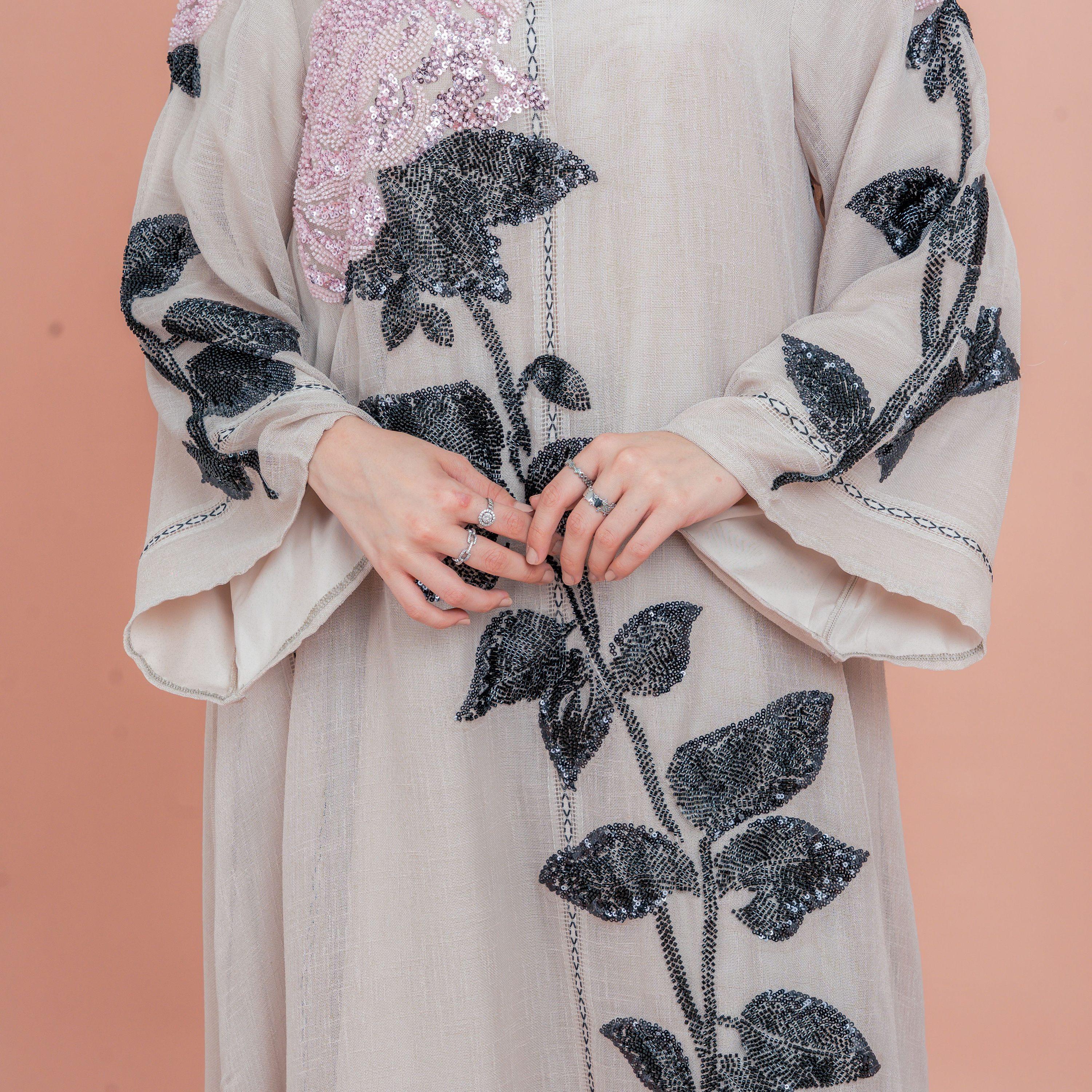 IKKXA Mandarin Collar Hand Beaded and Sequined Women's Evening Jalabiya-women-arabicclothing-jalabiyas-image-2