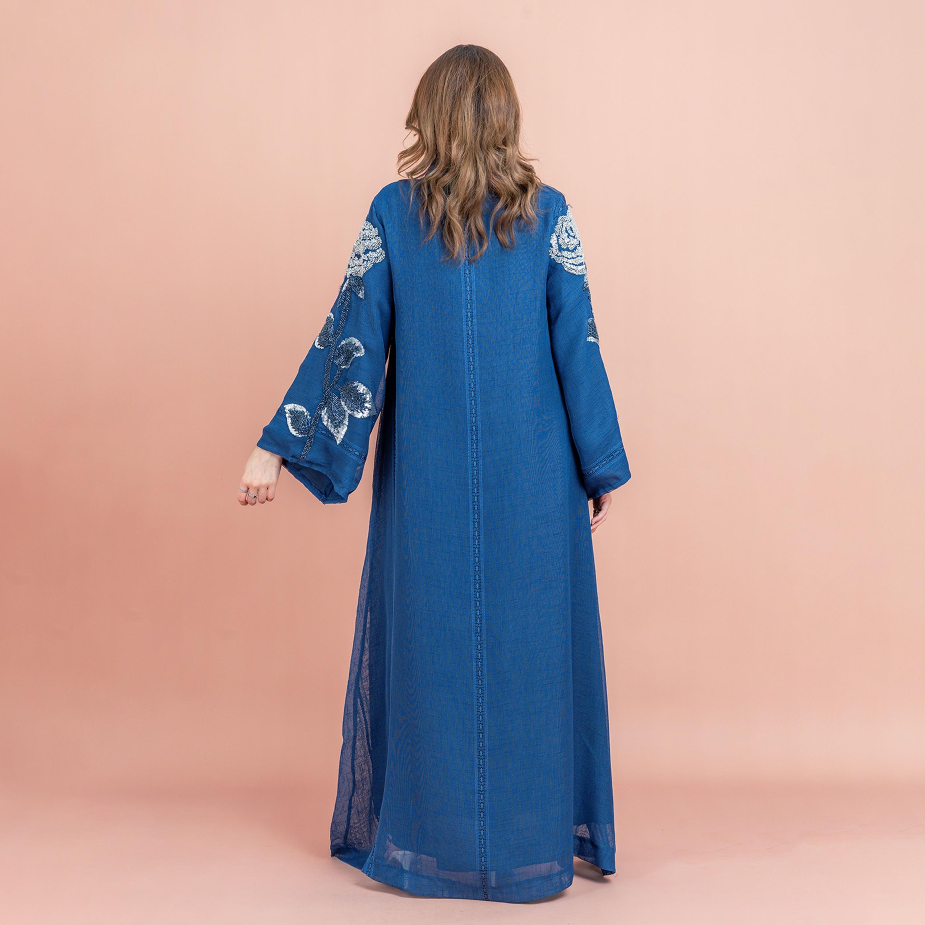 جلابية سهرة نسائية بياقة الماندرين، مزينة بالخرز يدويًا والترتر من إككسا-women-arabicclothing-jalabiyas-image-4