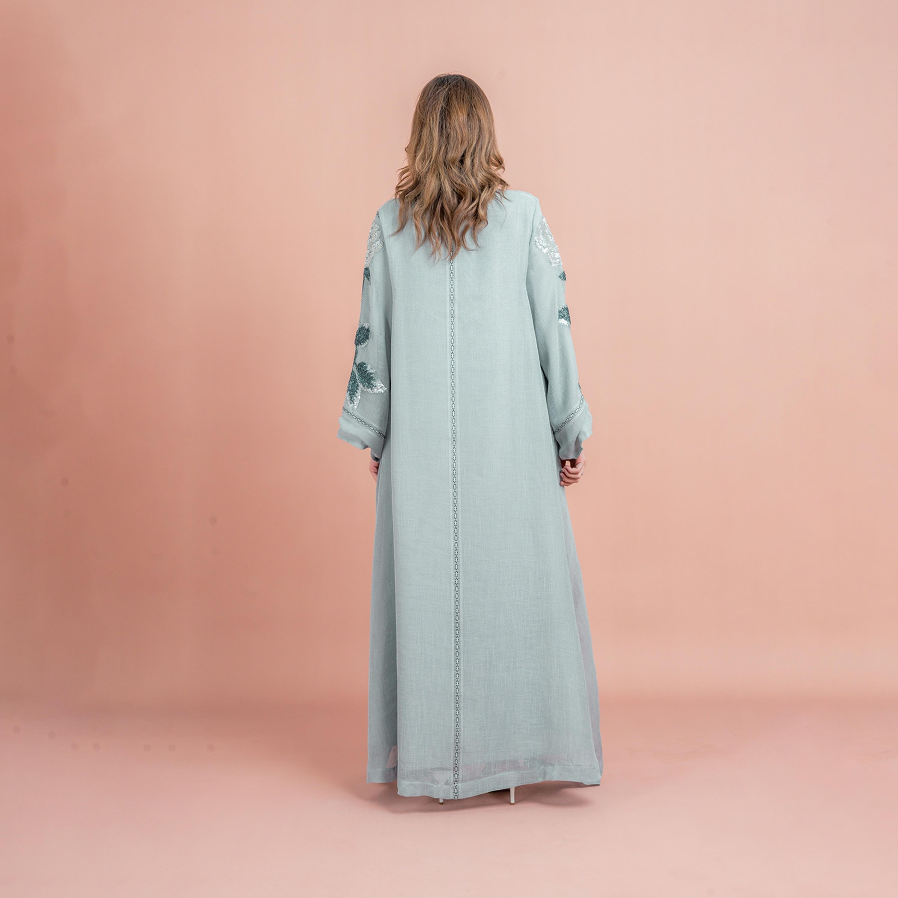 جلابية سهرة نسائية بياقة الماندرين، مزينة بالخرز يدويًا والترتر من إككسا-women-arabicclothing-jalabiyas-image-4