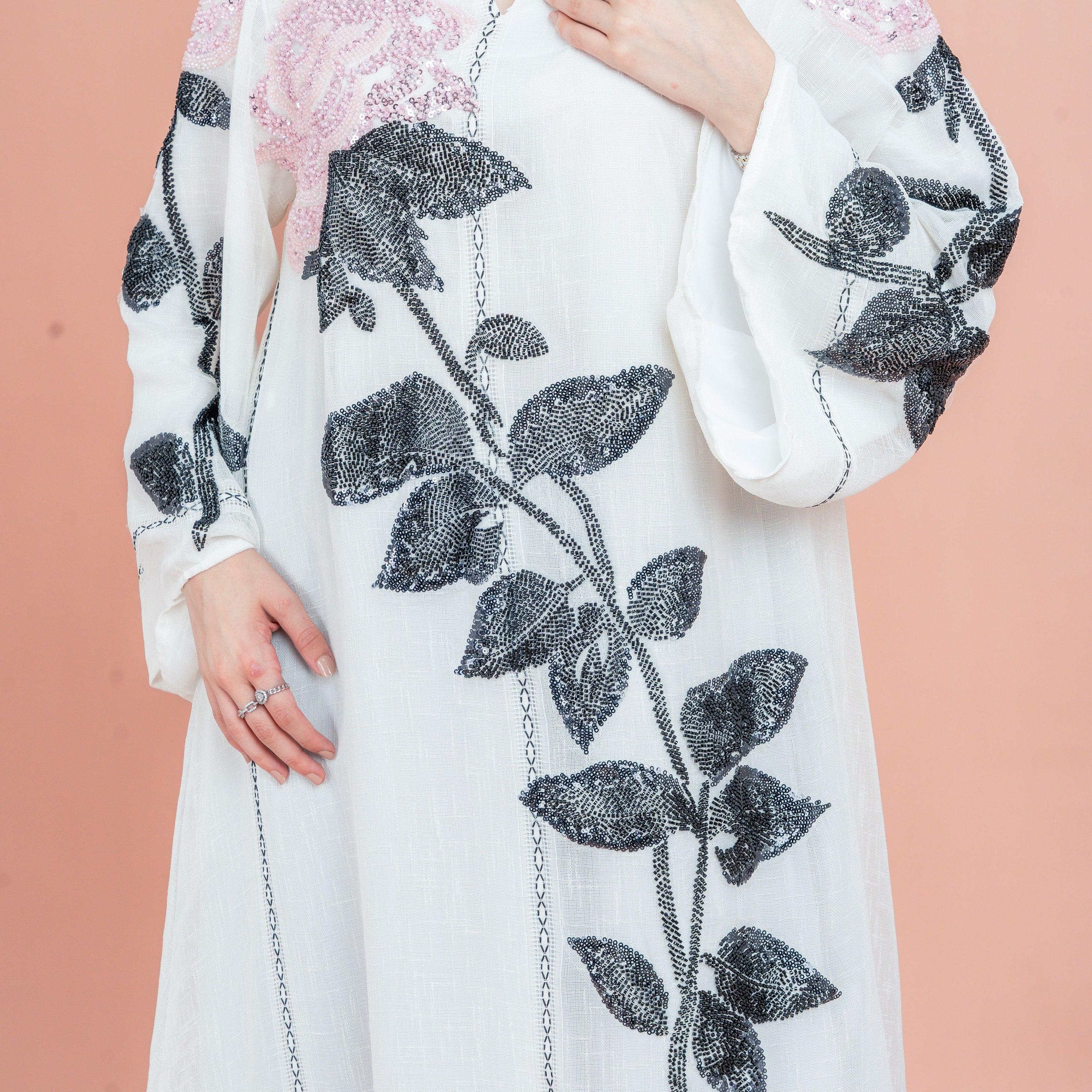 IKKXA Mandarin Collar Hand Beaded and Sequined Women's Evening Jalabiya-women-arabicclothing-jalabiyas-image-2