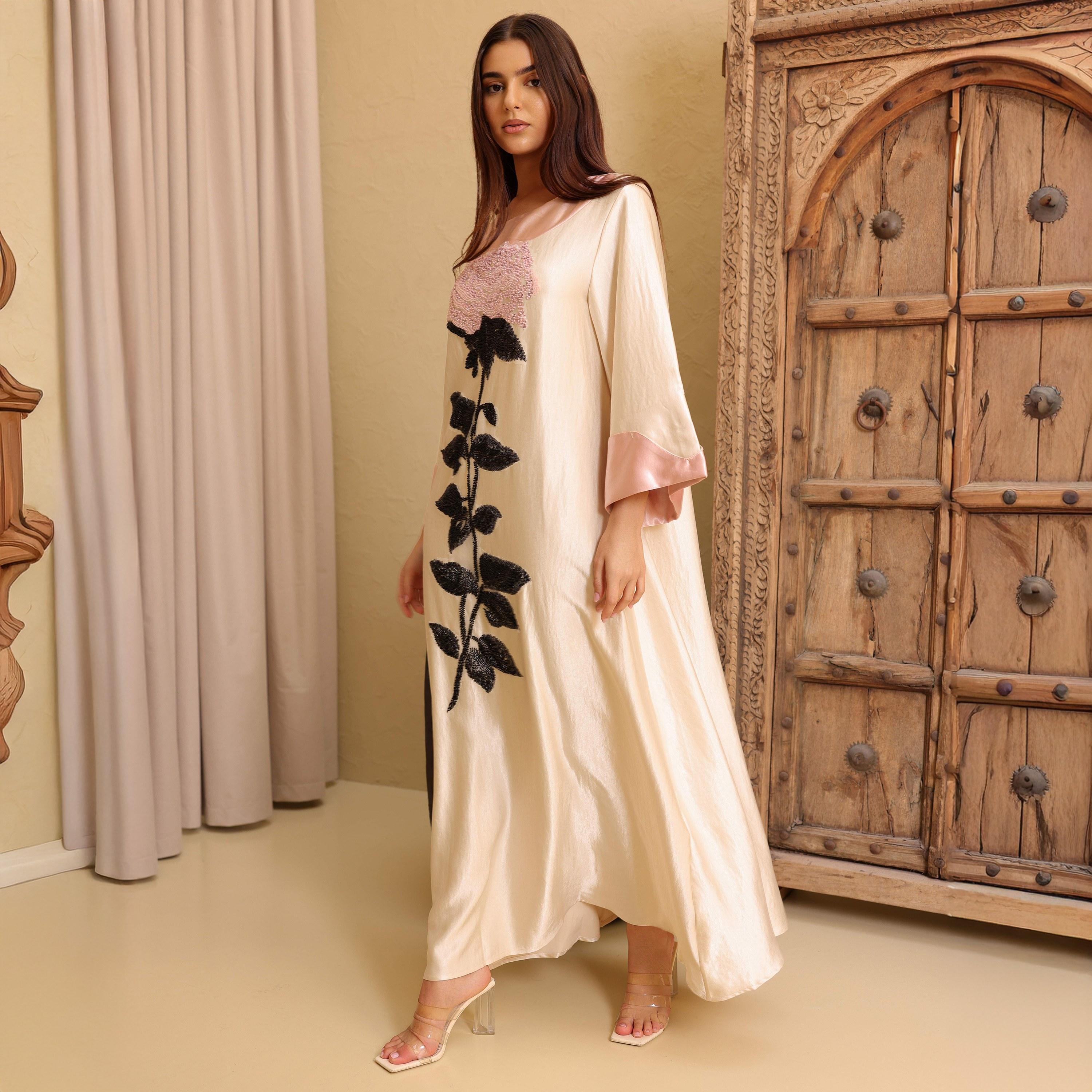 IKKXA Beaded Flower Wide Sleeves Women's Evening Jalabiya-women-clothing-dresses-image-1