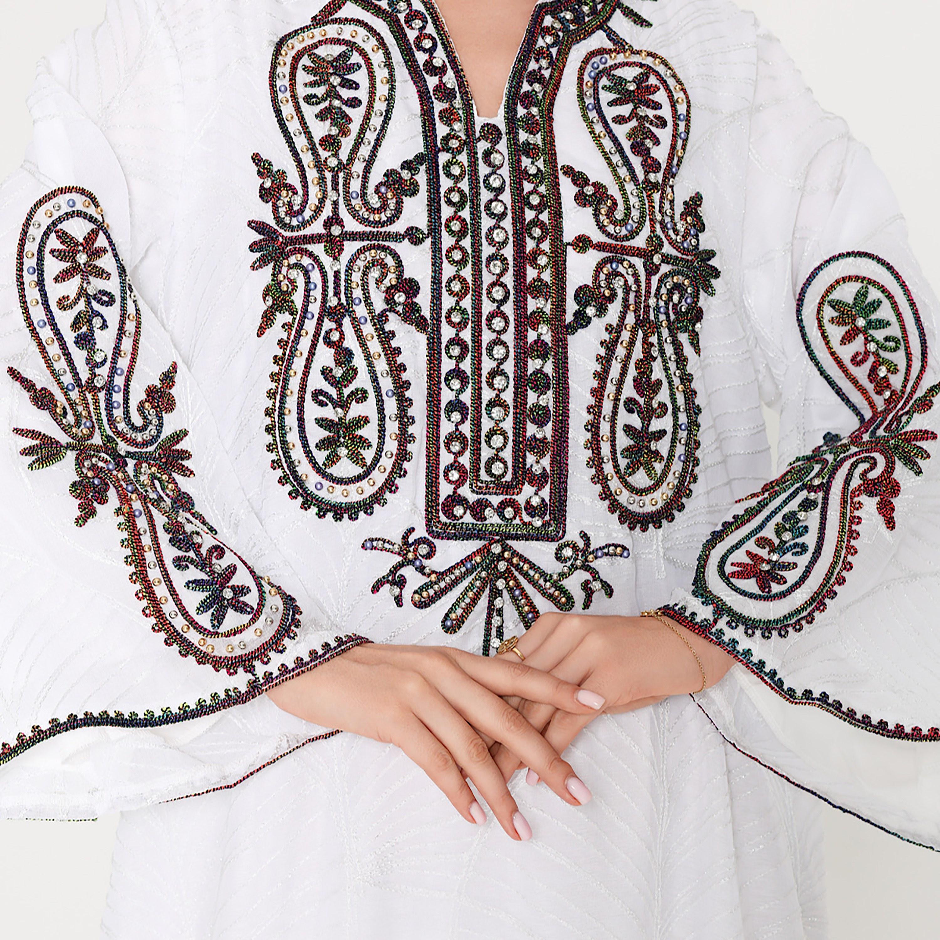 جلابية نسائية مطرزة بالكامل مع أحجار الراين وياقة ماندرين وأكمام واسعة من إيككسا-women-arabicclothing-jalabiyas-image-2