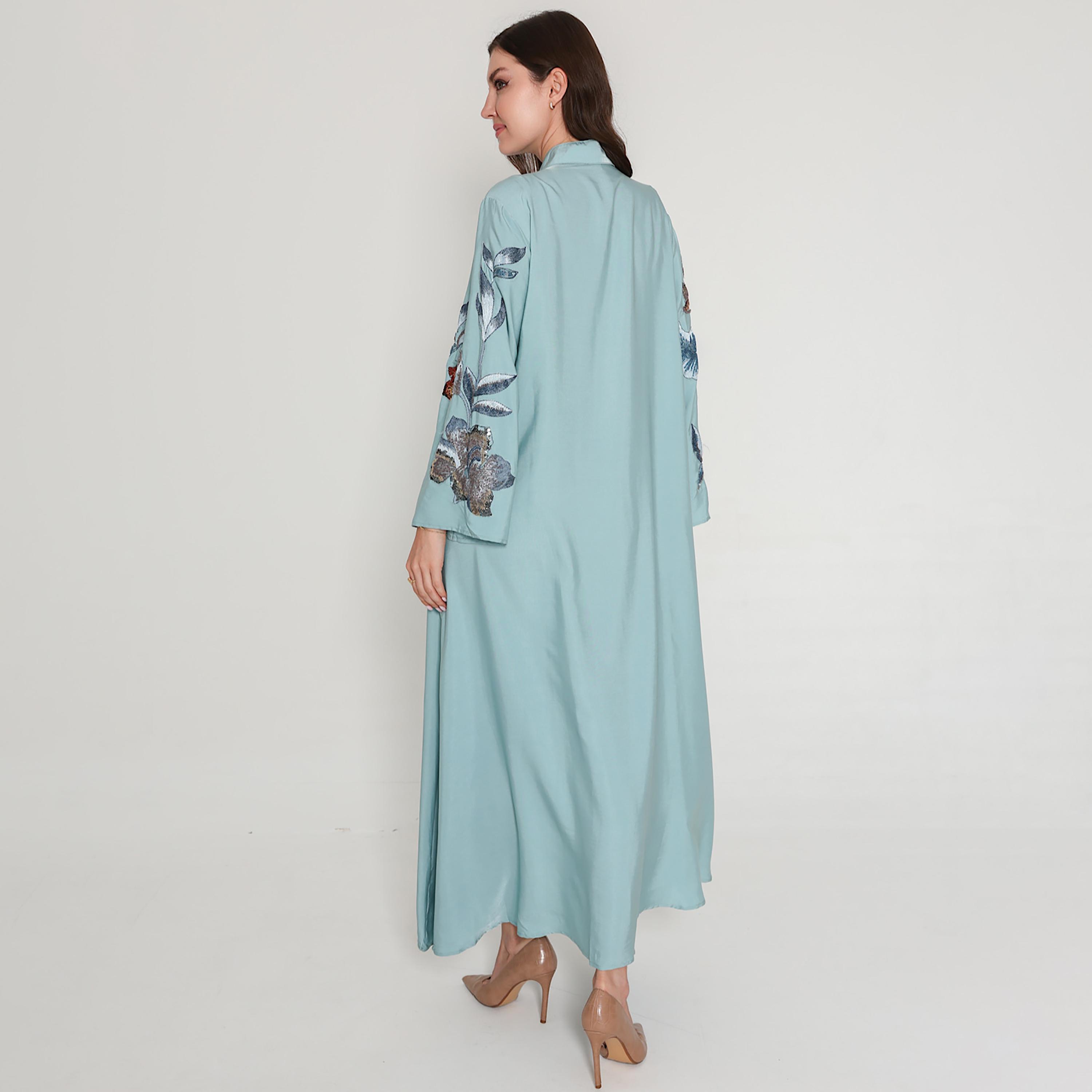 IKKXA Bead Work and Floral Embroidered Mandarin Collar Women's Jalabiya-women-arabicclothing-jalabiyas-image-4