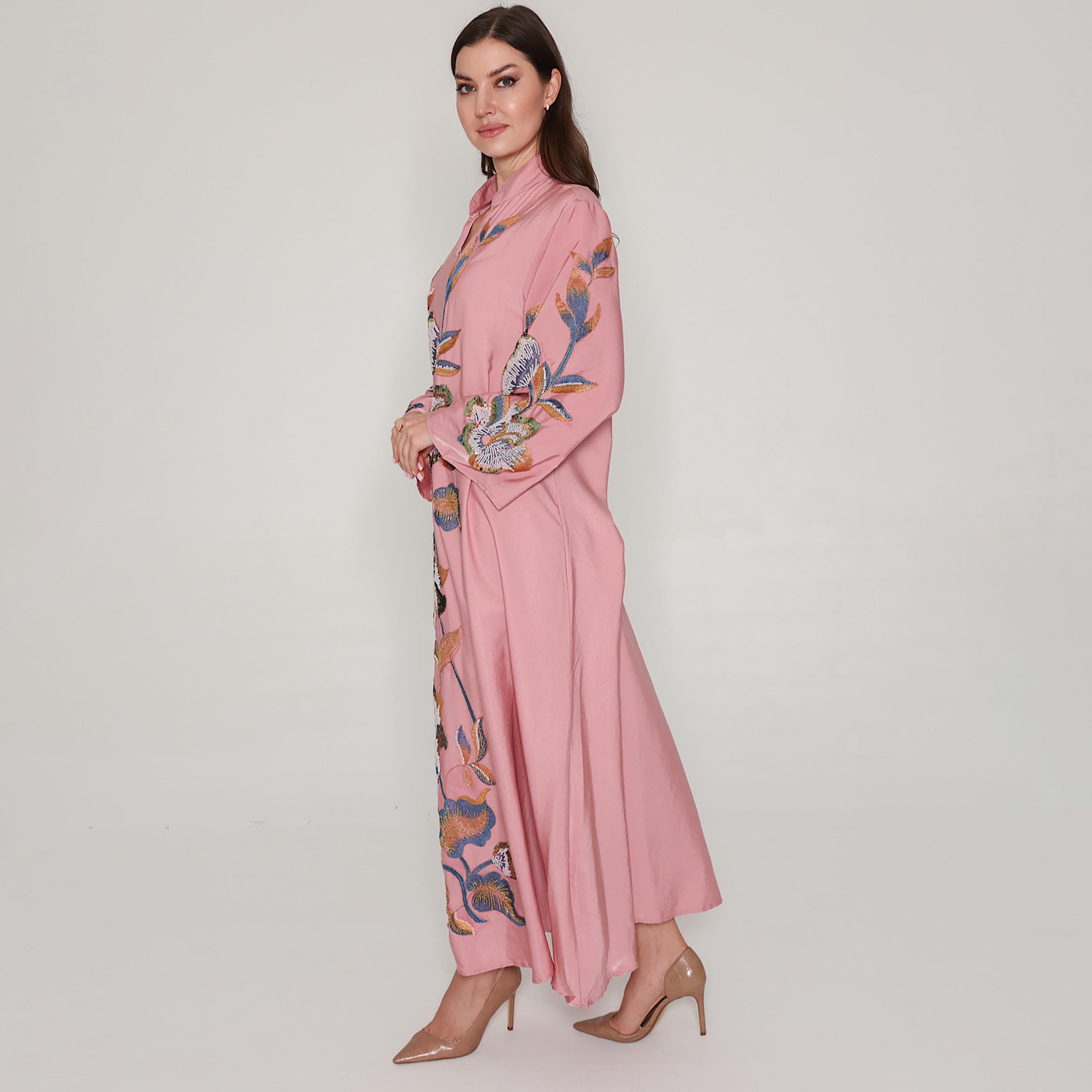 IKKXA Bead Work and Floral Embroidered Mandarin Collar Women's Jalabiya-women-arabicclothing-jalabiyas-image-3