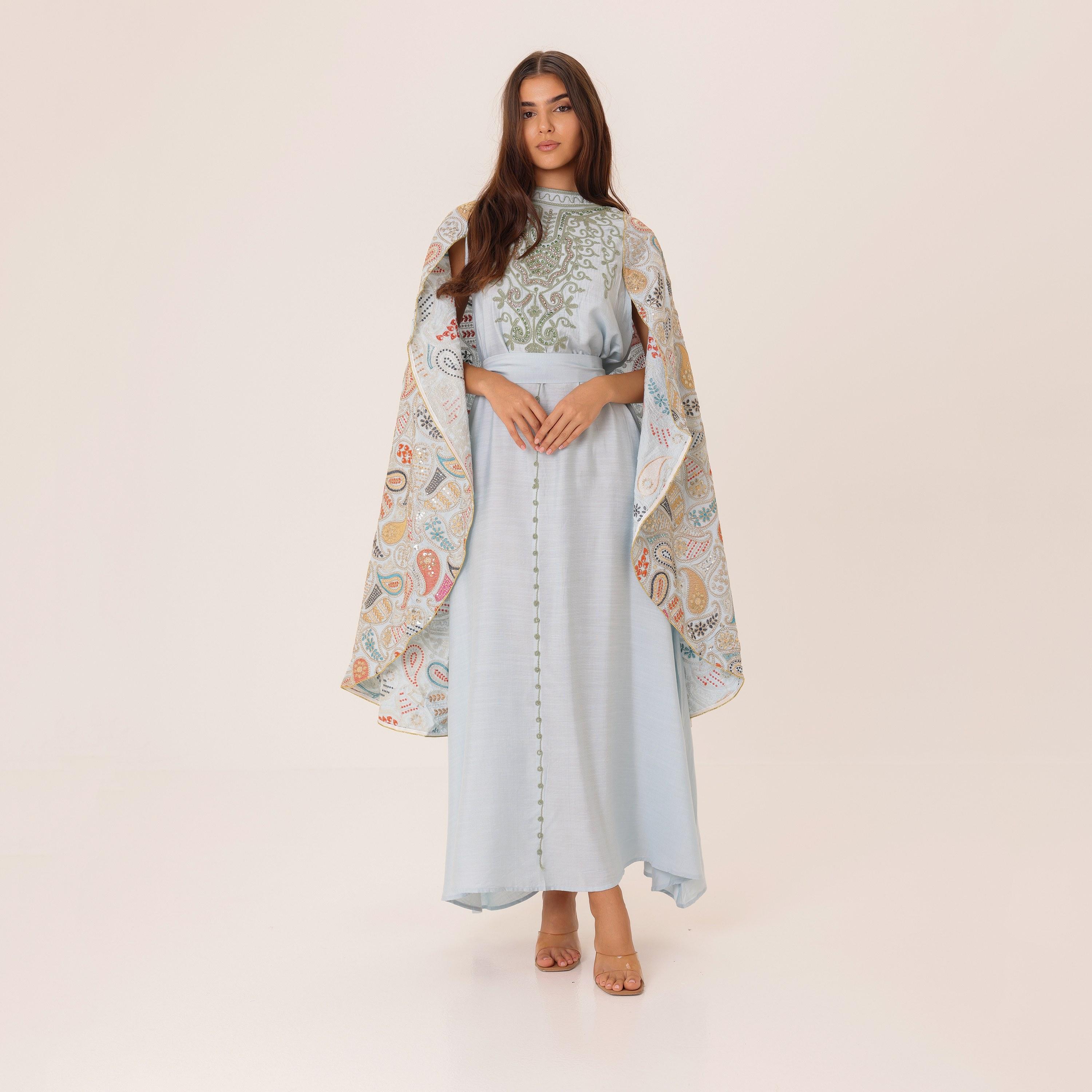 جلابية سهرة نسائية بنقشة بيزلي مطرزة بياقة عالية وعباءة علوية من إيككسا-women-arabicclothing-jalabiyas-image-10