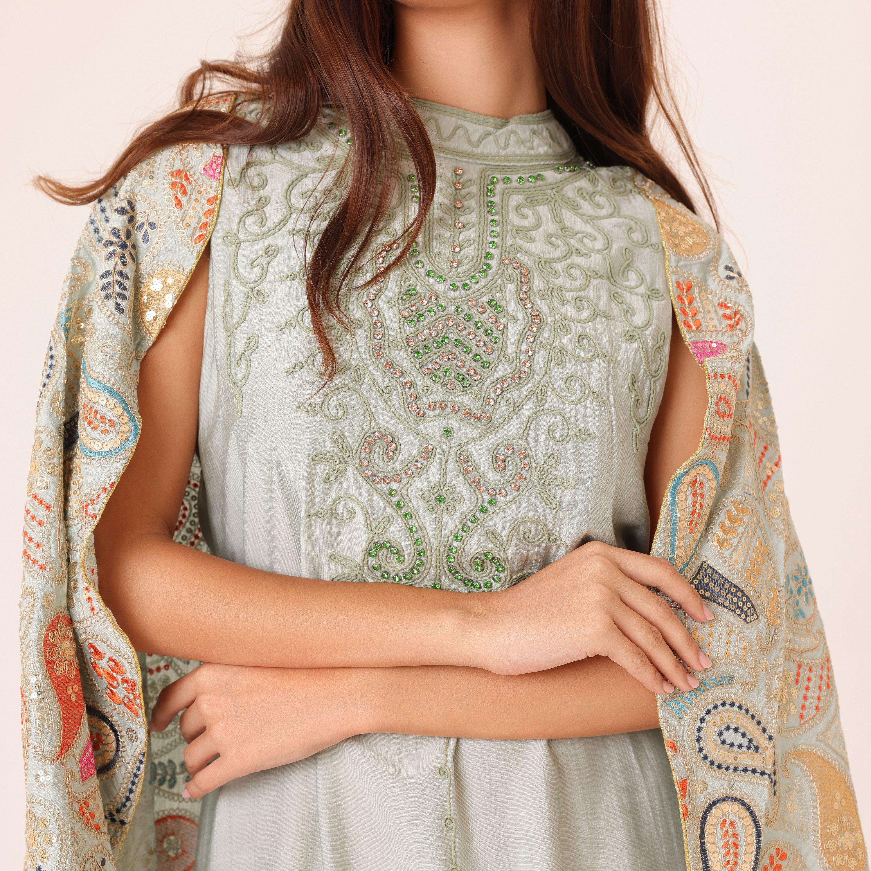 جلابية سهرة نسائية بنقشة بيزلي مطرزة بياقة عالية وعباءة علوية من إيككسا-women-arabicclothing-jalabiyas-image-5