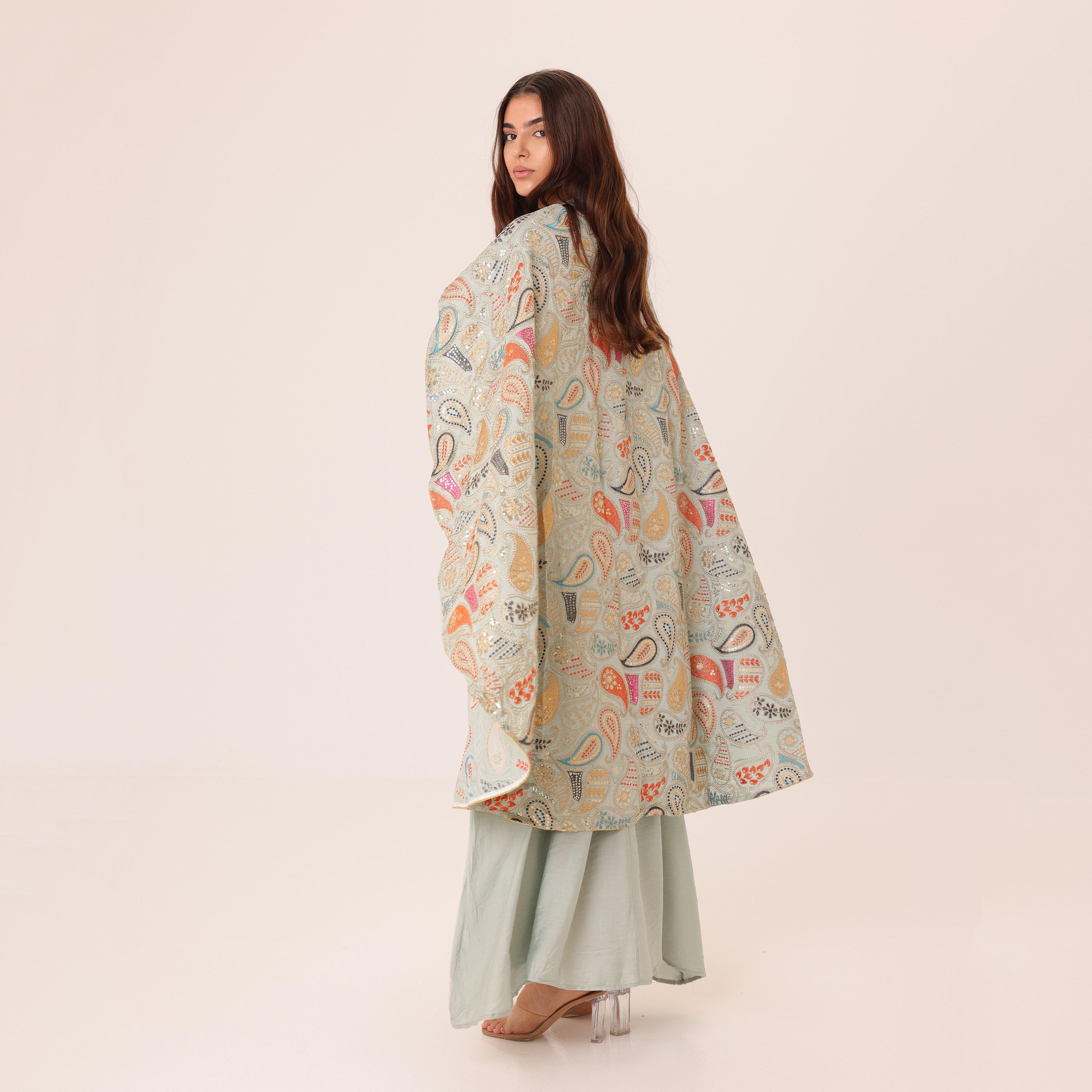 جلابية سهرة نسائية بنقشة بيزلي مطرزة بياقة عالية وعباءة علوية من إيككسا-women-arabicclothing-jalabiyas-image-4