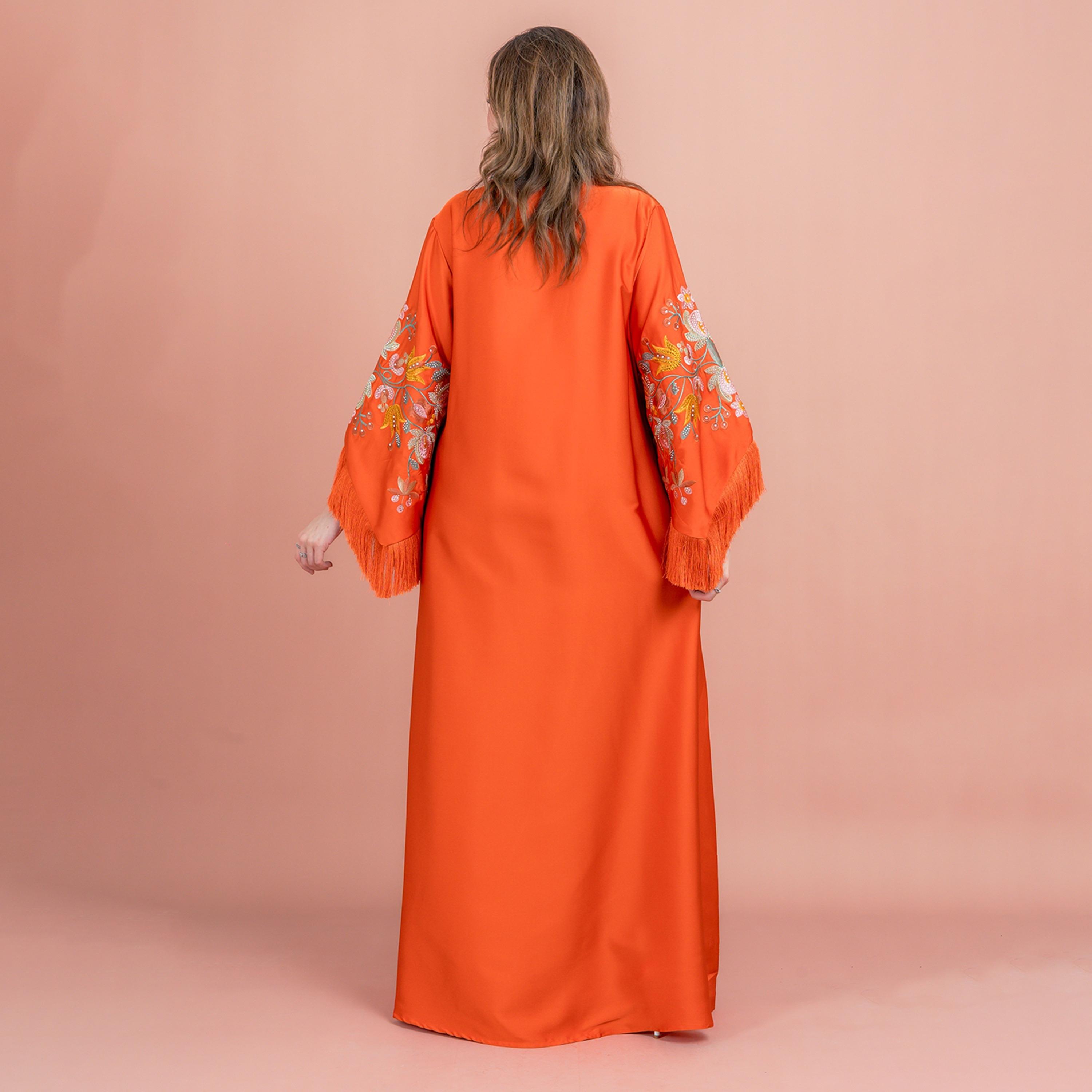 جلابية سهرة نسائية بأكمام واسعة ومزينة بالكريستال ومطرزة وذات لمعان ساتان من إككسا-women-arabicclothing-jalabiyas-image-20