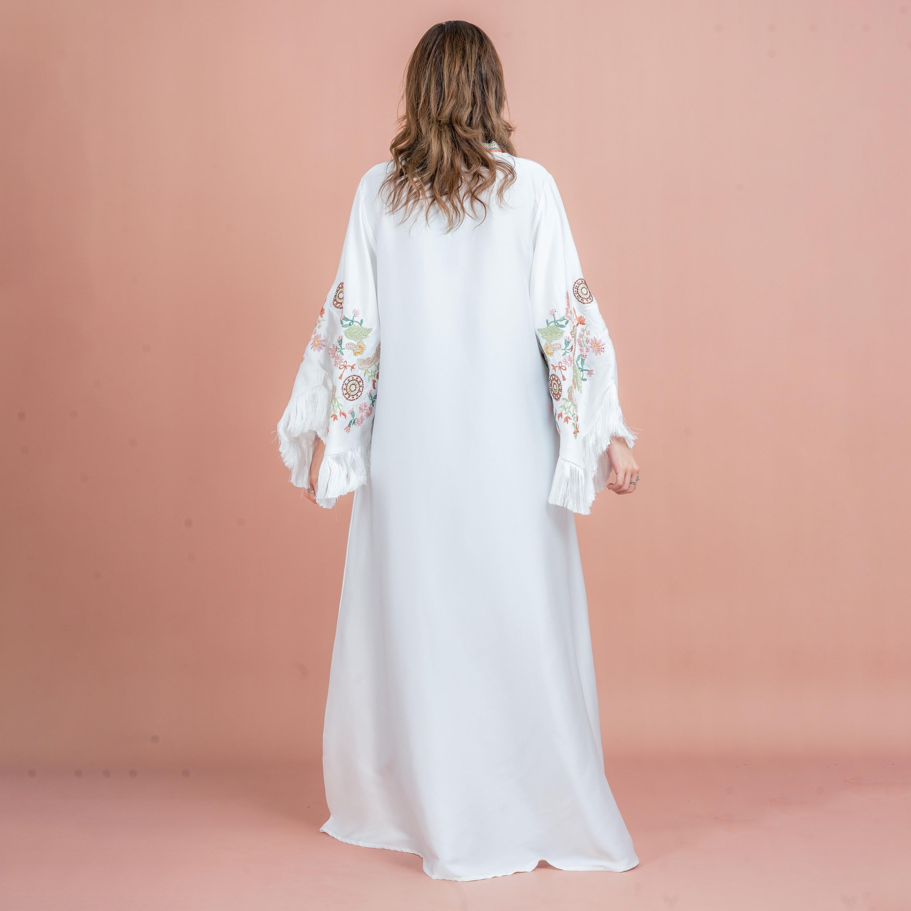 IKKXA Fringed Flared Sleeves Rhinestone and Embroidered Satin Sheen Women's Evening Jalabiya-women-arabicclothing-jalabiyas-image-20