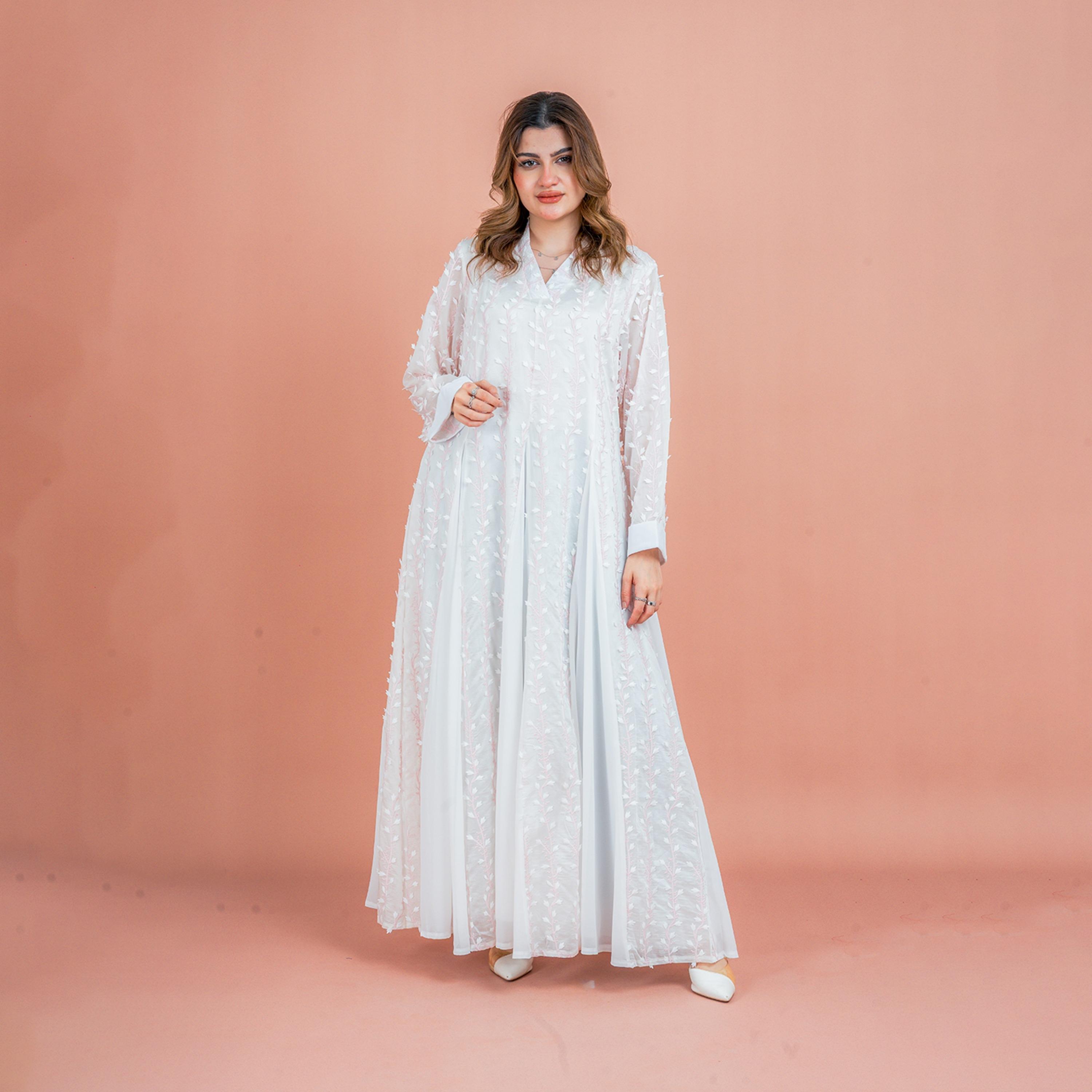IKKXA Soft Petals Embroidered Godet Panels Women's Jalabiya-women-arabicclothing-jalabiyas-image-1