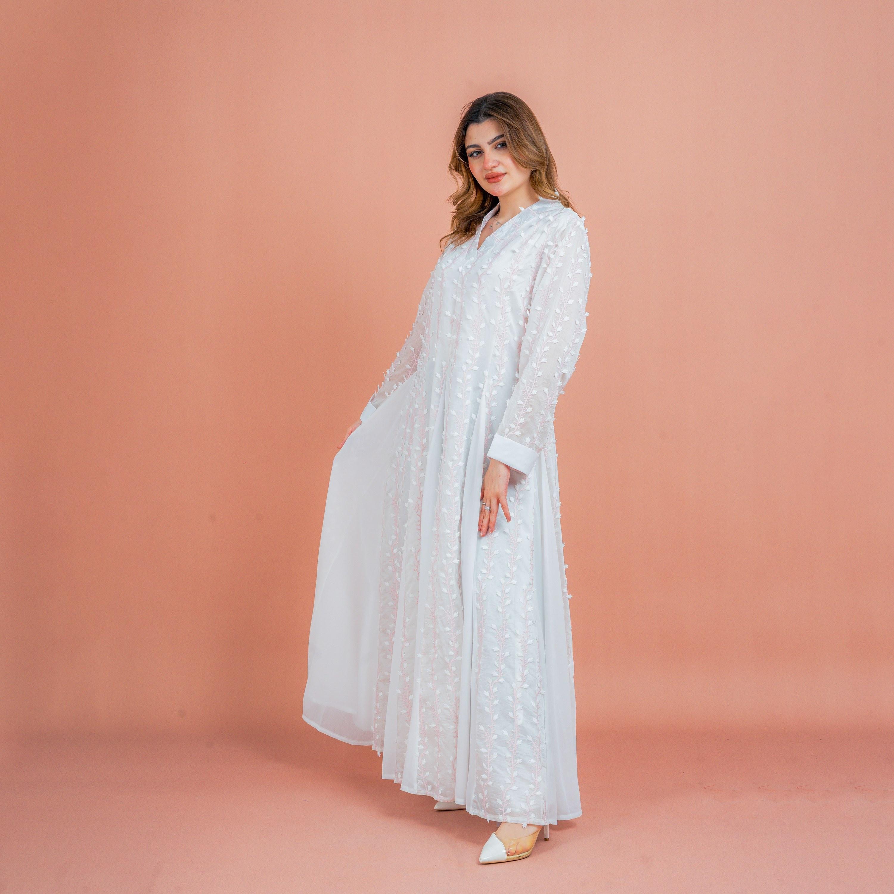 IKKXA Soft Petals Embroidered Godet Panels Women's Jalabiya-women-arabicclothing-jalabiyas-image-3