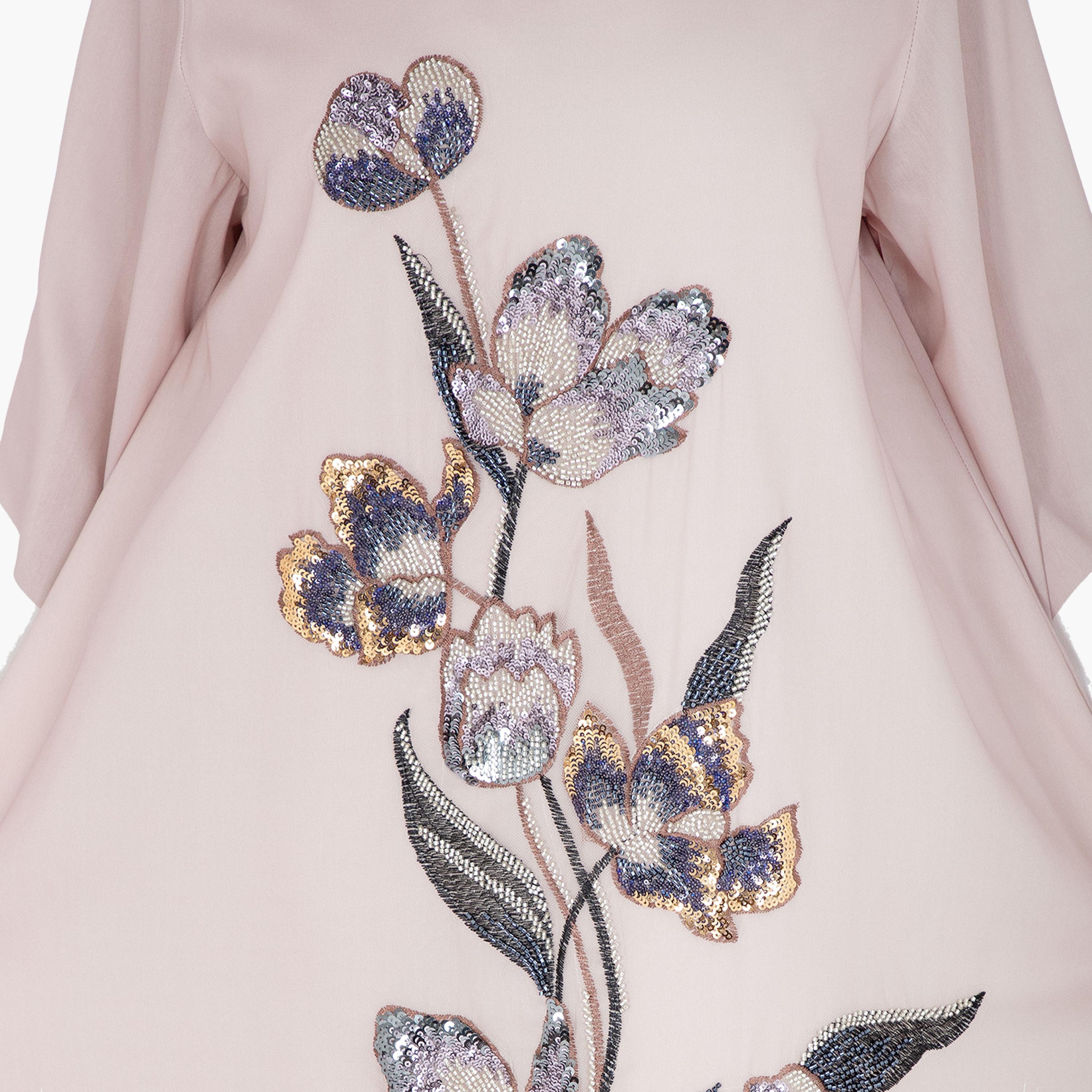 IKKXA Ombre & Beaded Flowers Flared Sleeves Women's Evening Jalabiya-women-arabicclothing-jalabiyas-image-7