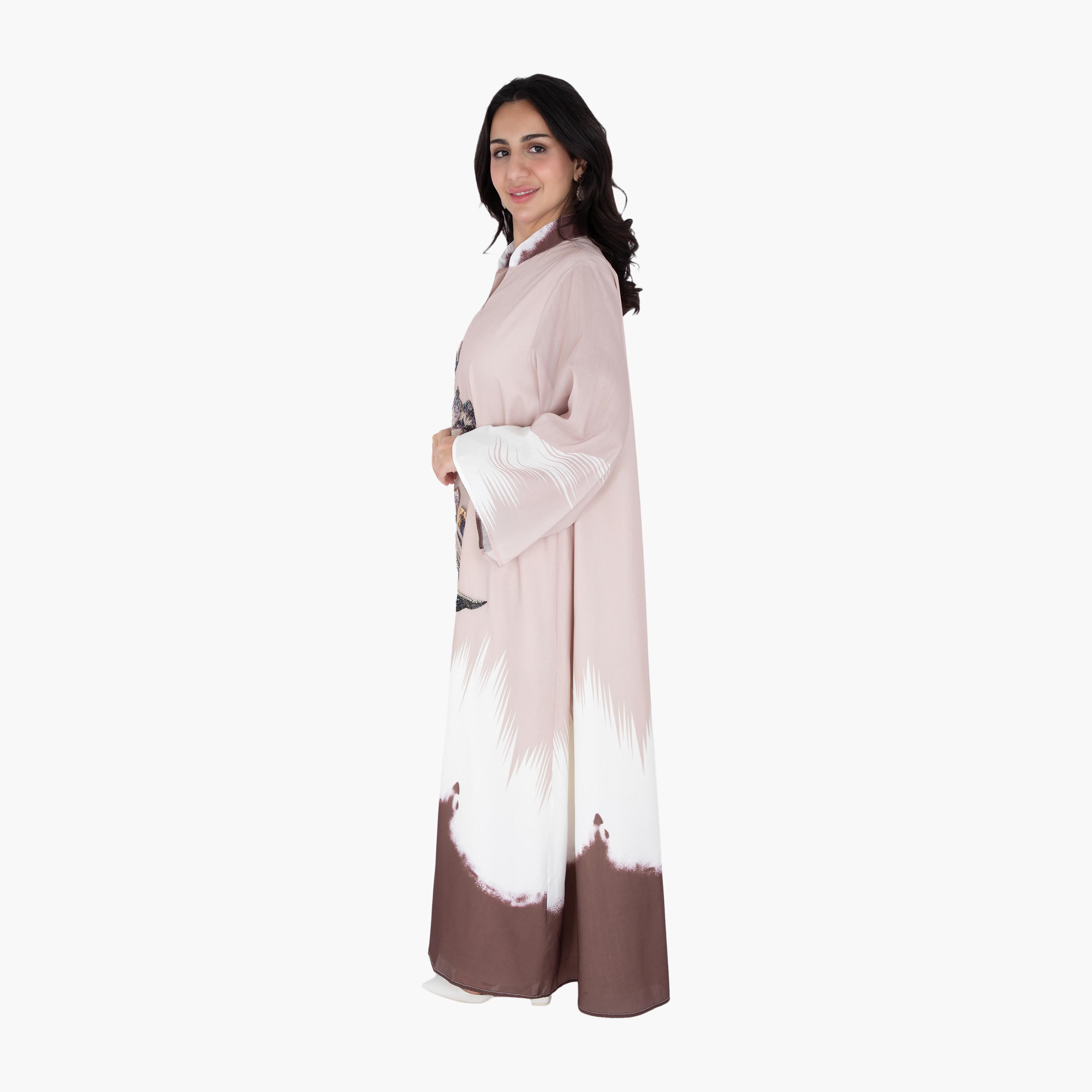 IKKXA Ombre & Beaded Flowers Flared Sleeves Women's Evening Jalabiya-women-arabicclothing-jalabiyas-image-8