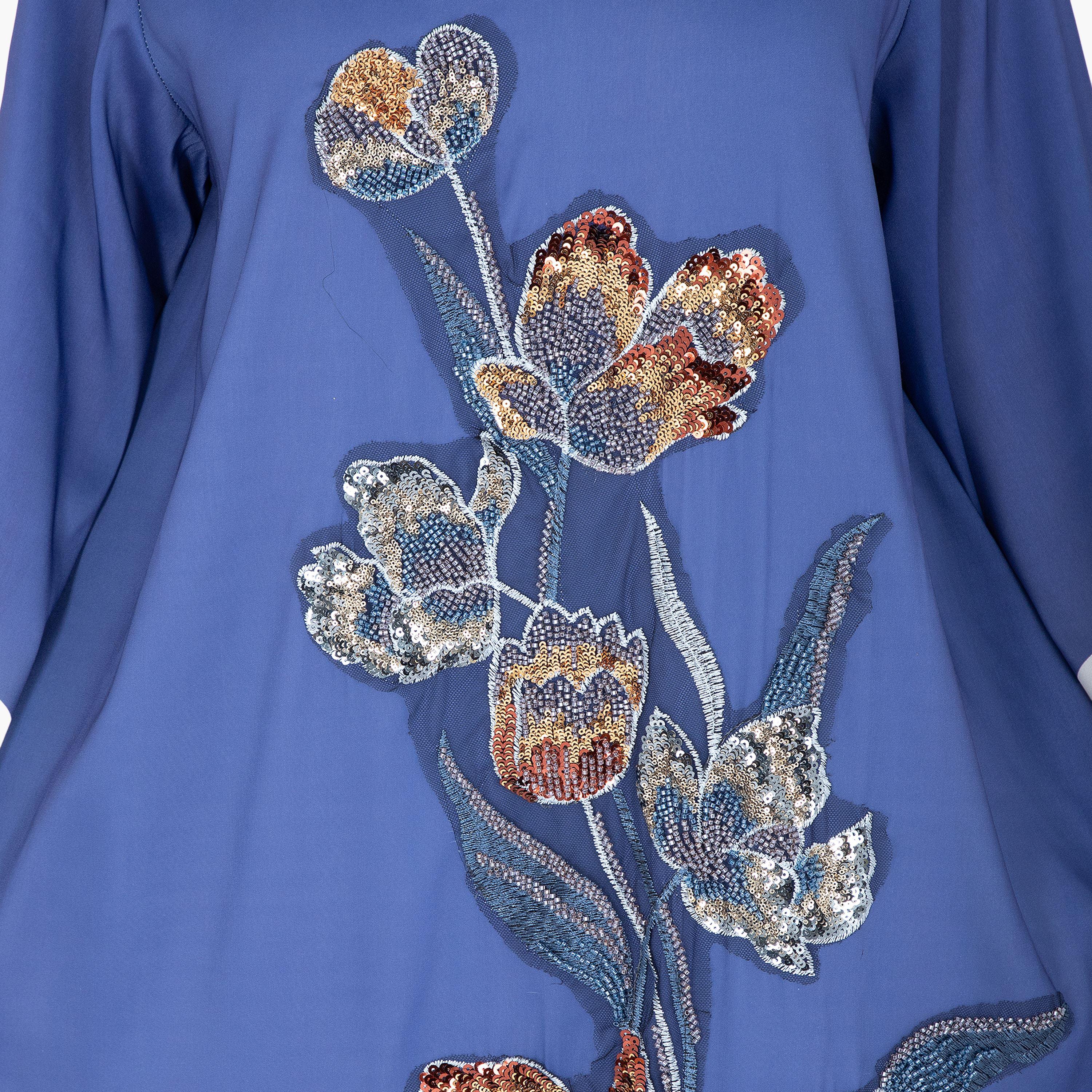 IKKXA Ombre & Beaded Flowers Flared Sleeves Women's Evening Jalabiya-women-arabicclothing-jalabiyas-image-2