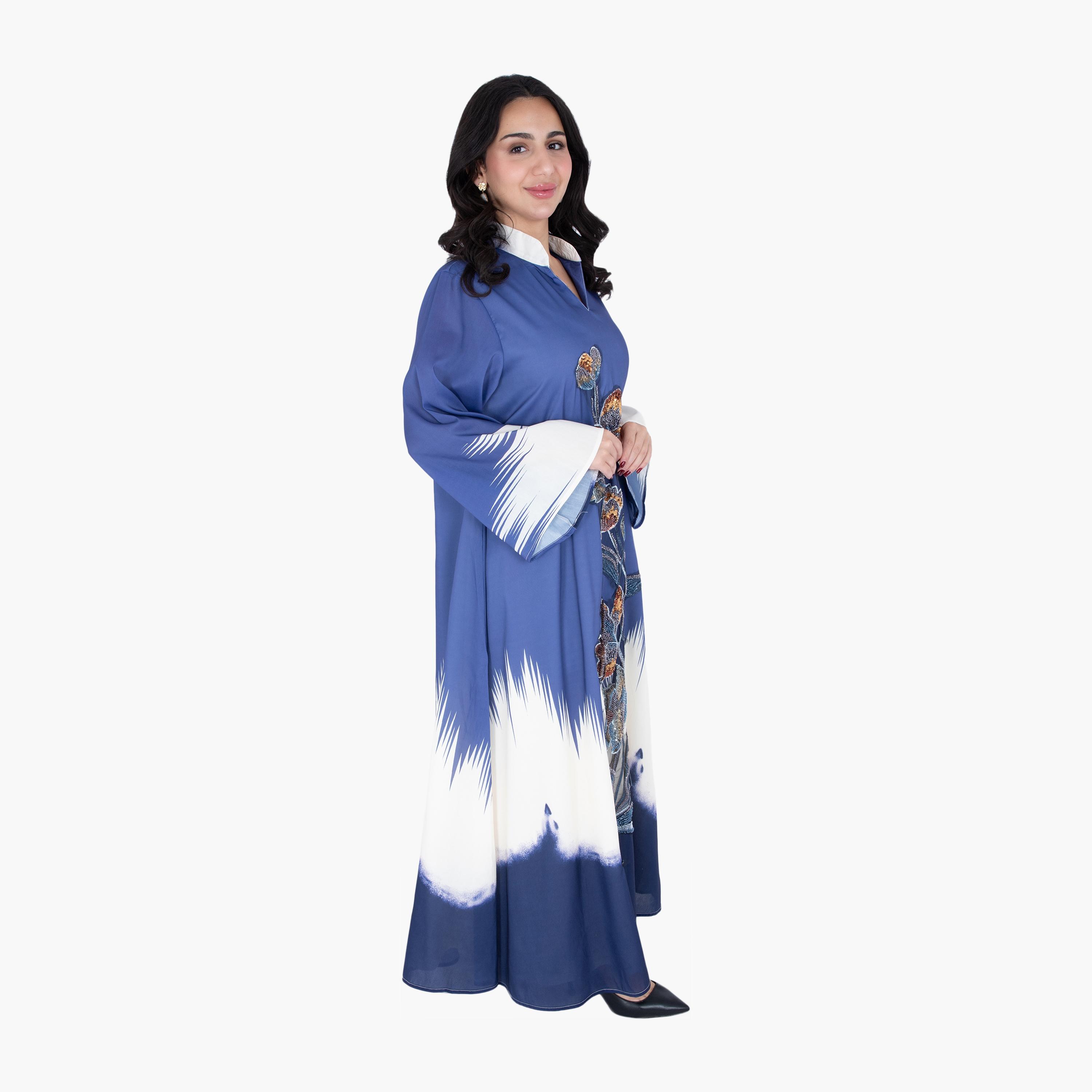 IKKXA Ombre & Beaded Flowers Flared Sleeves Women's Evening Jalabiya-women-arabicclothing-jalabiyas-image-3